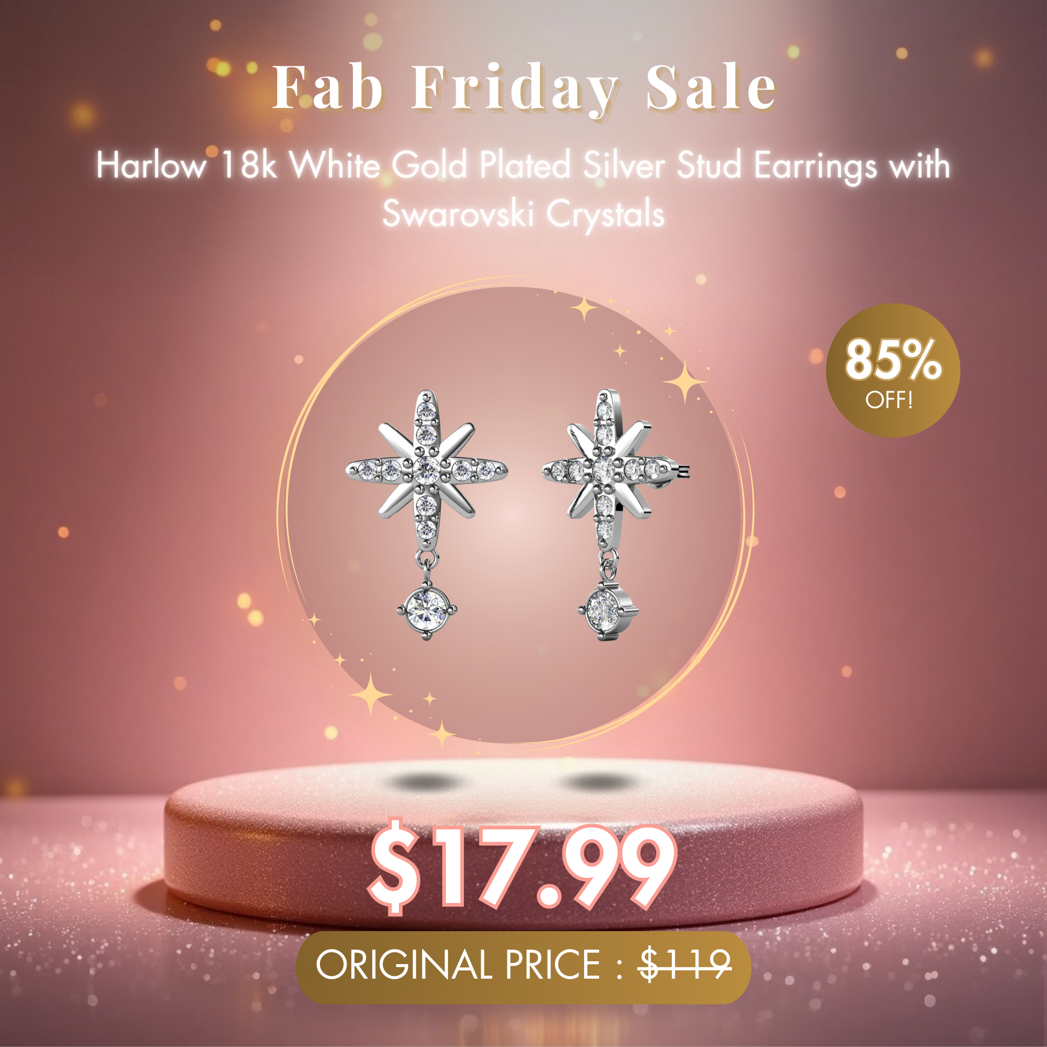 Harlow 18k White Gold Plated Silver Stud Earrings with Swarovski Crystals - Fab Friday Sale