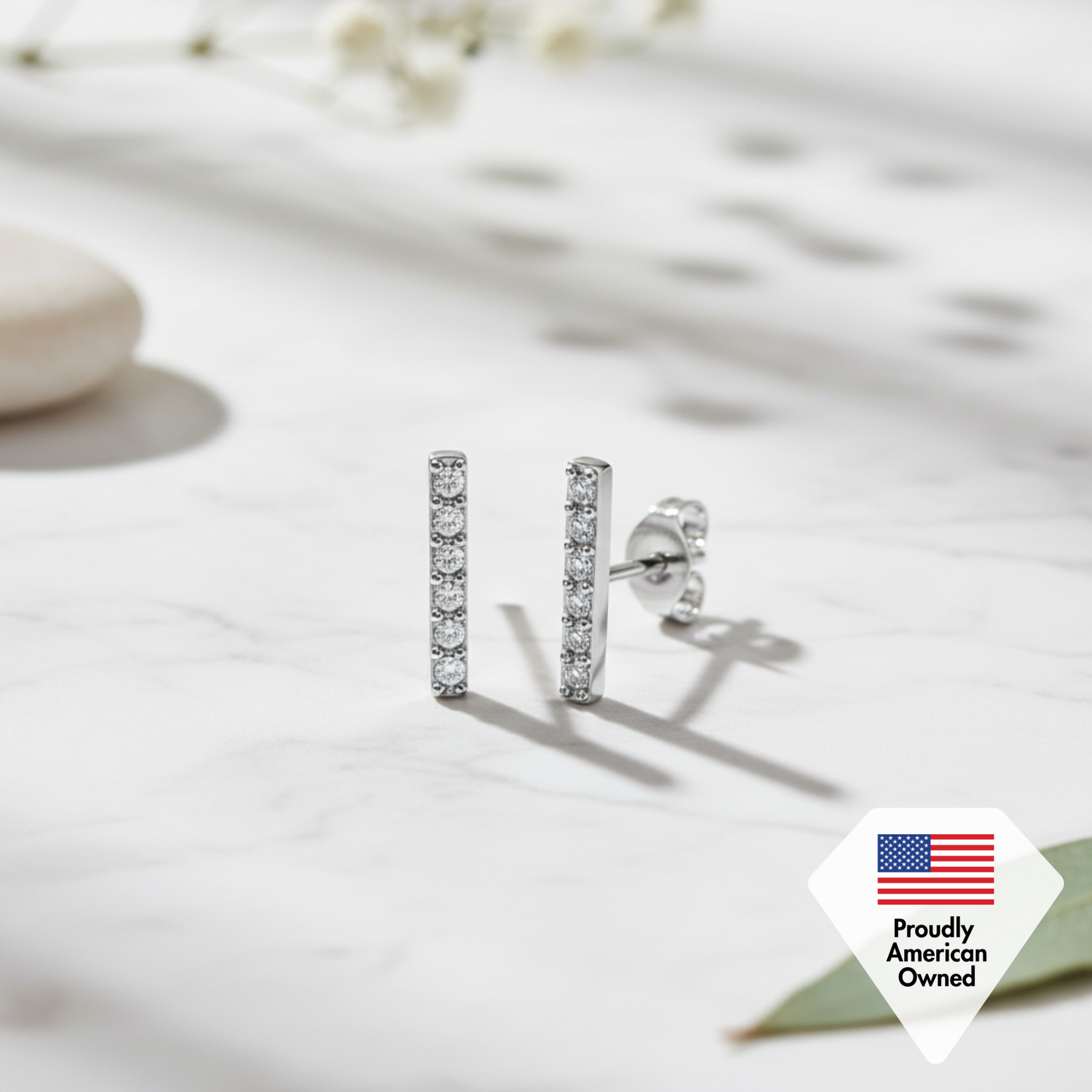 Hayden 18k White Gold Plated Linear Stud Earrings with Swarovski Crystals