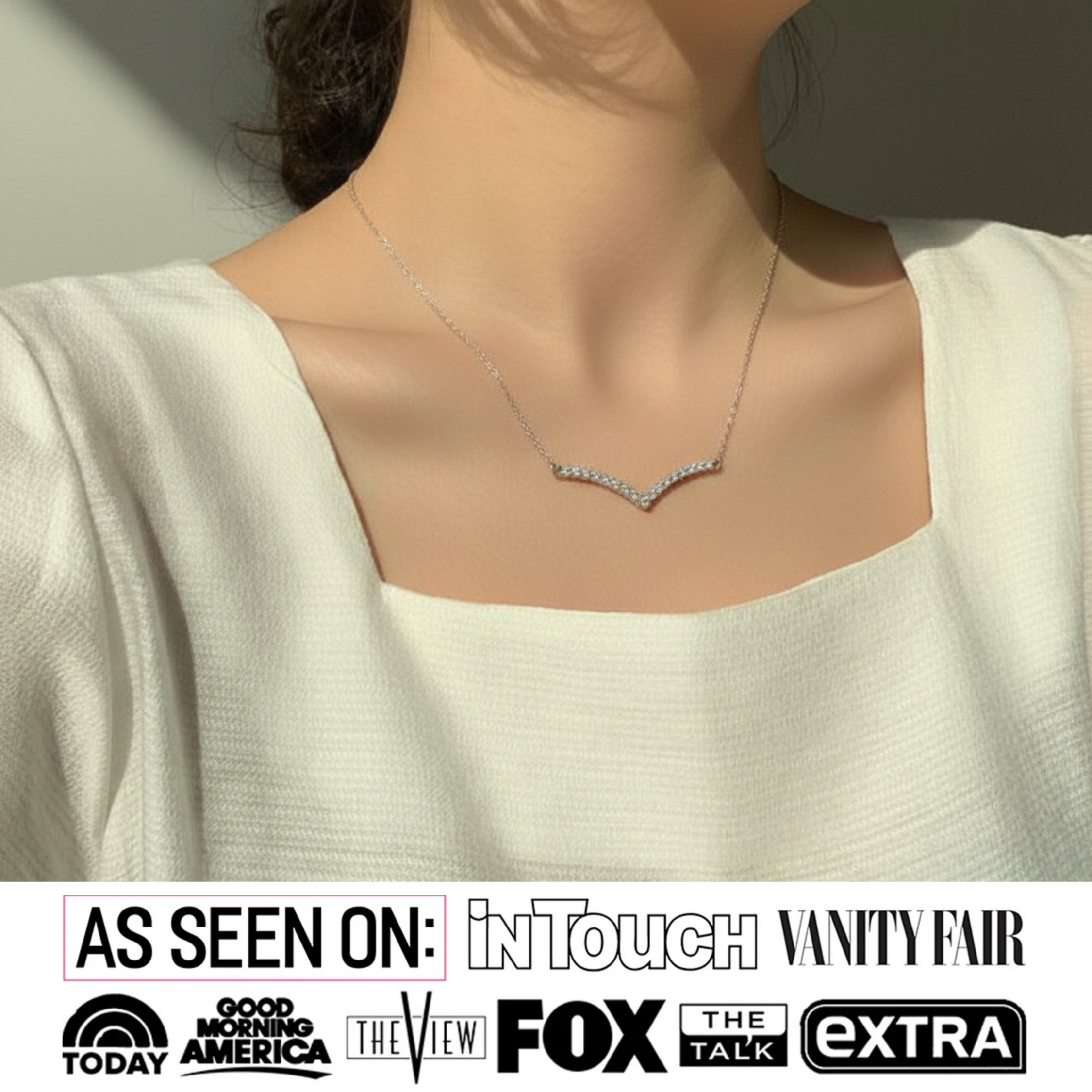 Hope 18k White Gold Plated V Pendant Necklace & Strength and Peace Boho Card