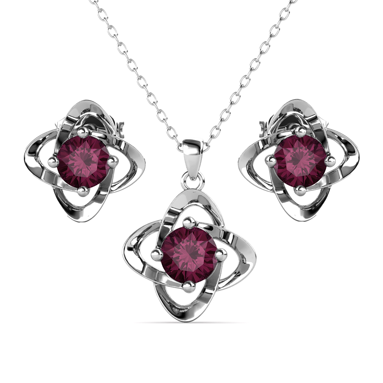 Infinity Birthstone 18k White Gold Plated Silver Earrings and Necklace Set with Swarovski Crystals