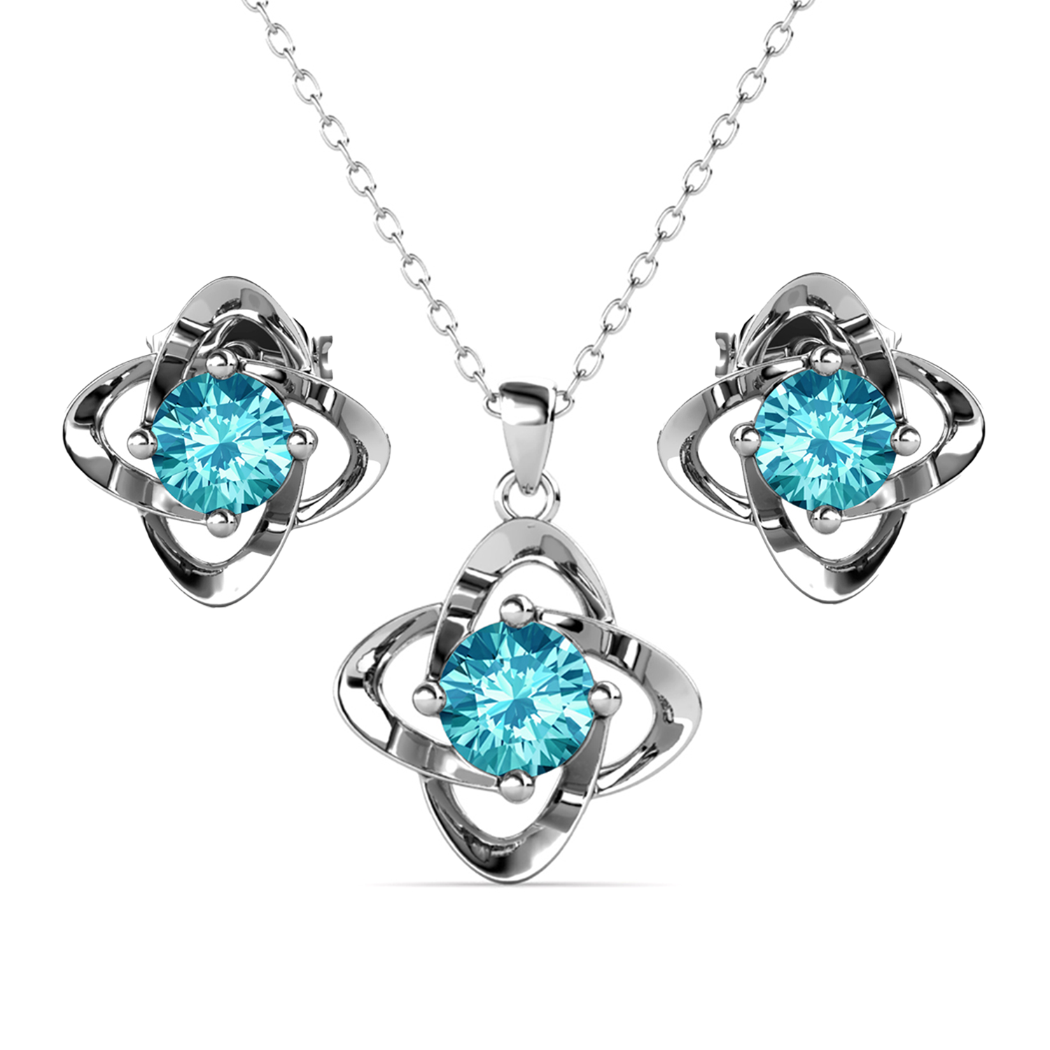 Infinity Birthstone 18k White Gold Plated Silver Earrings and Necklace Set with Swarovski Crystals