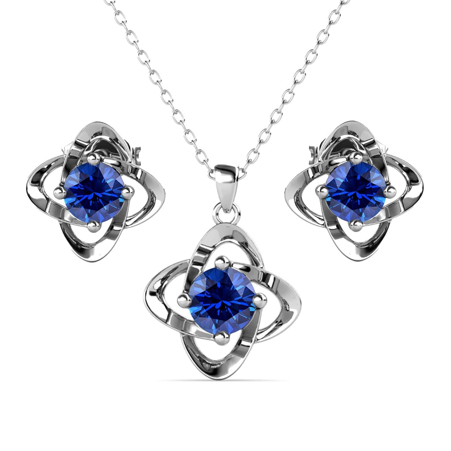 Infinity Birthstone 18k White Gold Plated Silver Earrings and Necklace Set with Swarovski Crystals