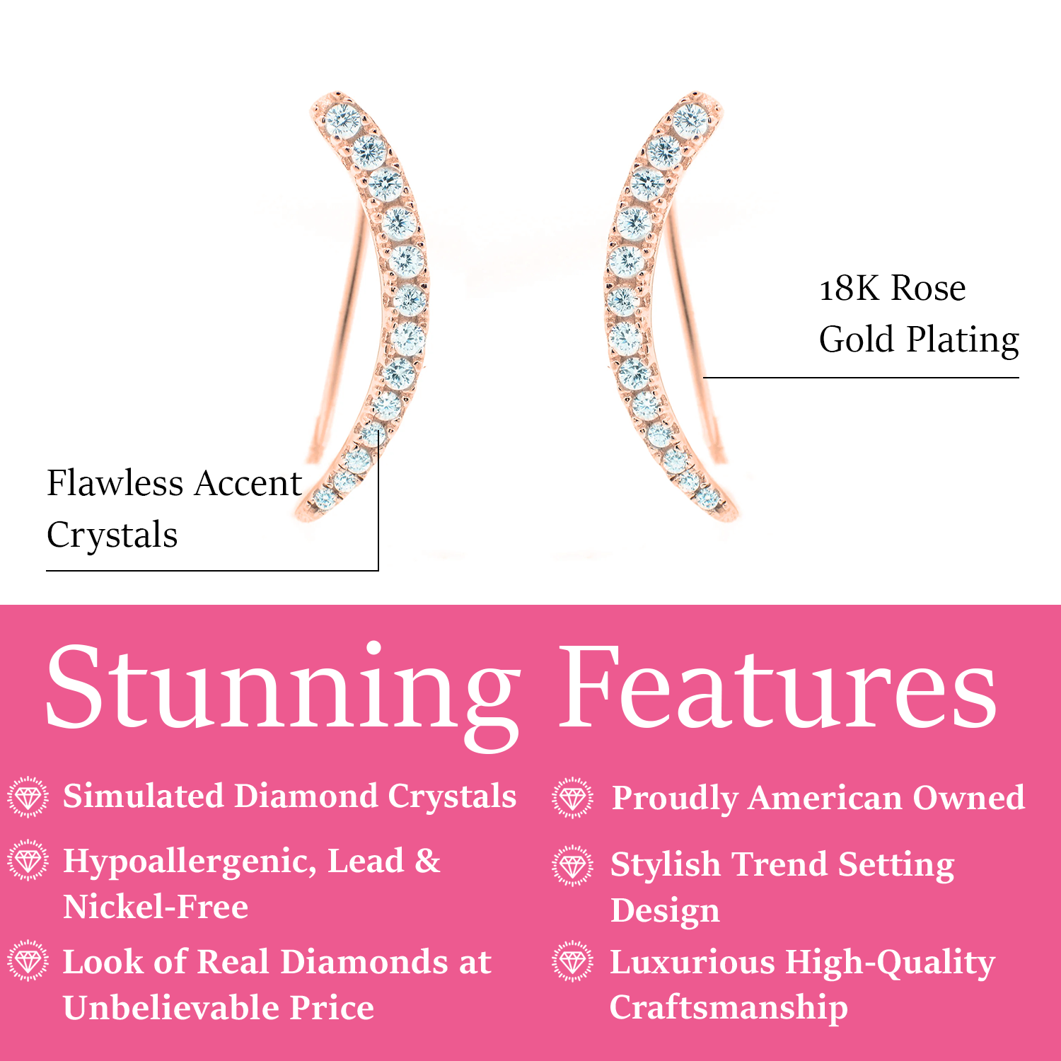 Camila 18k White Gold Plated Sterling Silver Ear Climber Earrings with Simulated Diamond Crystals