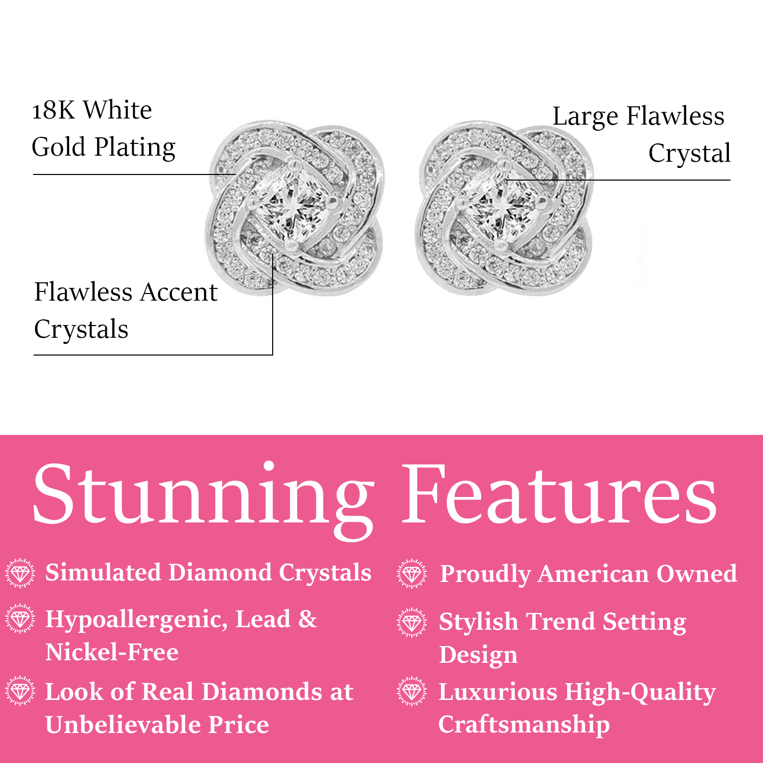 Stella 18k White Gold Plated Stud Earrings with Simulated Diamond Crystals