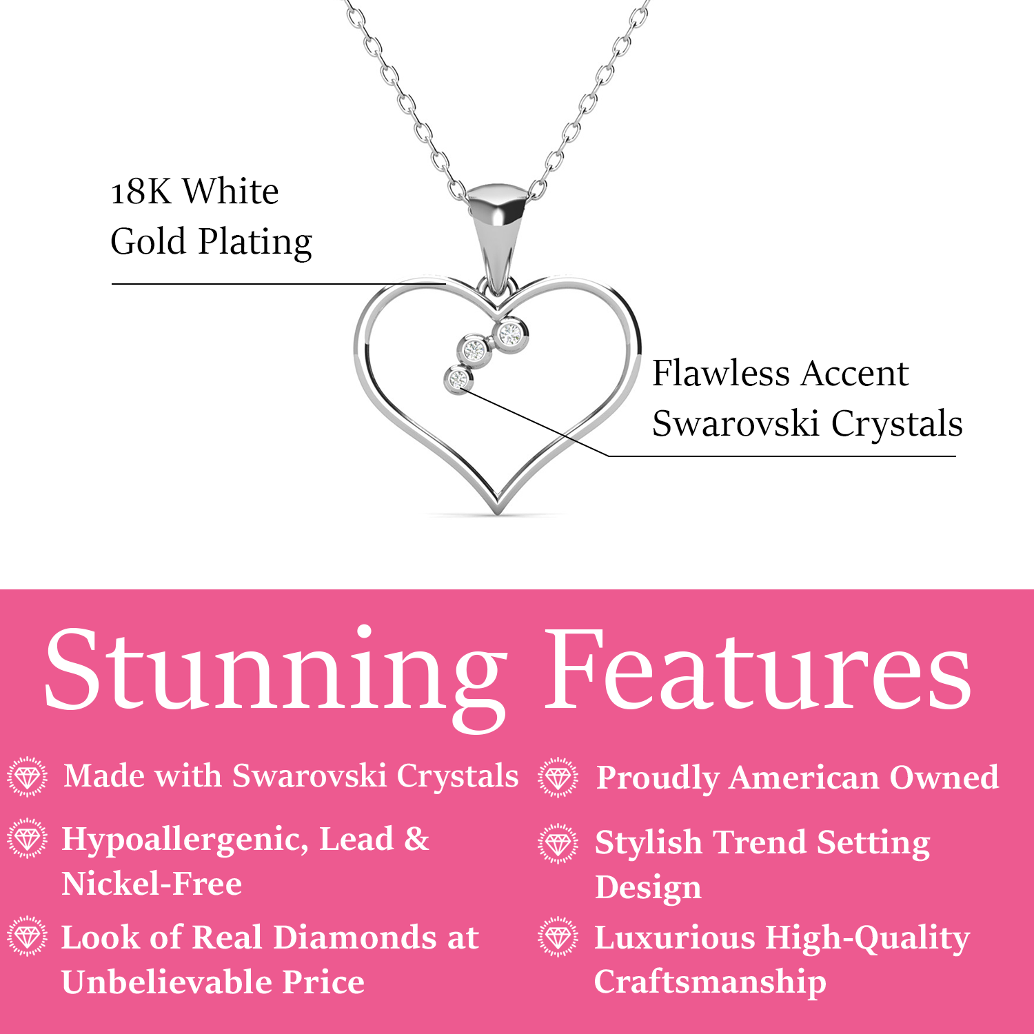 Valentina 18k White Gold Plated Silver Heart Necklace with Swarovski Crystals