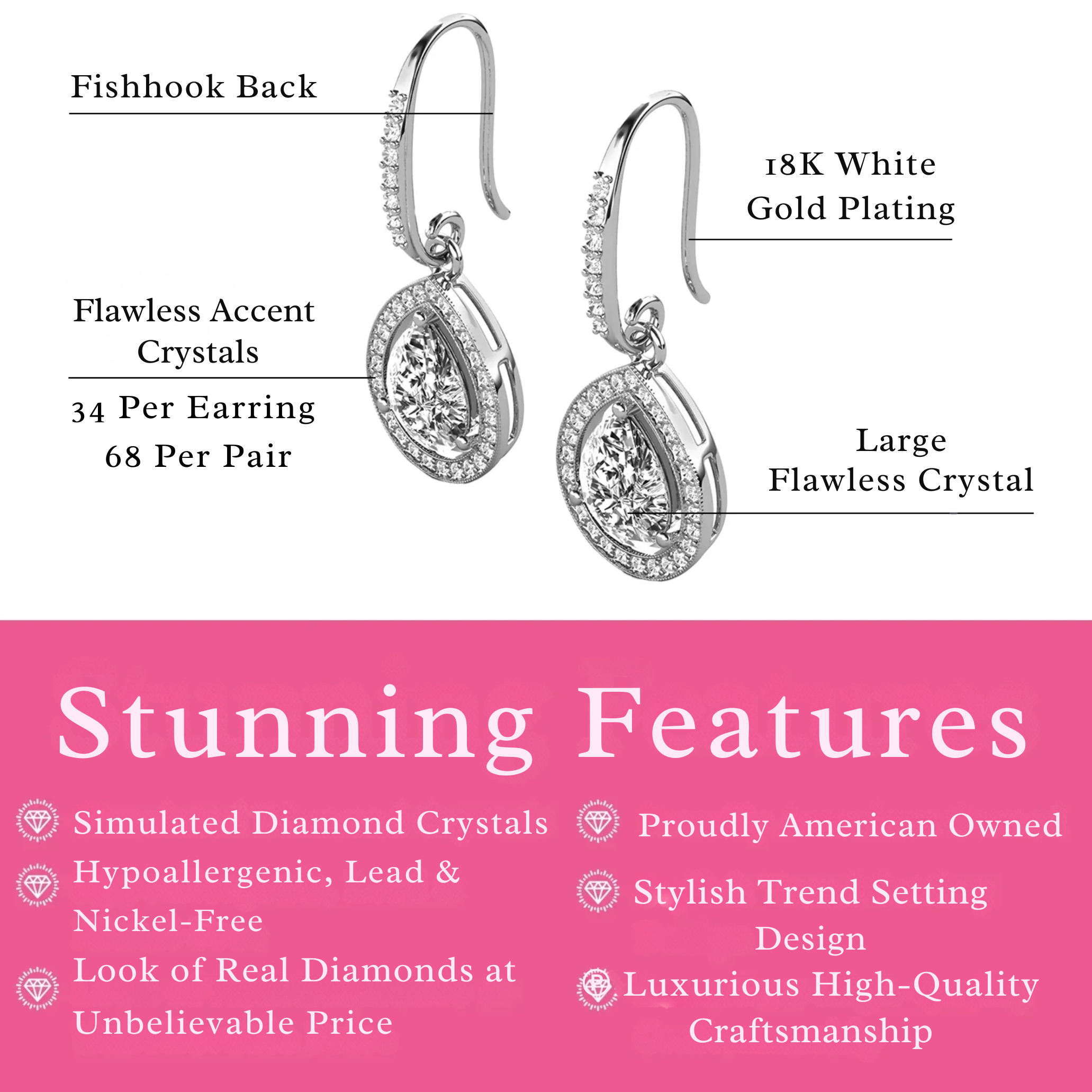 Isabel 18k Gold Plated Dangle Teardrop Earrings with Simulated Diamond Crystals (3 Pair Set)
