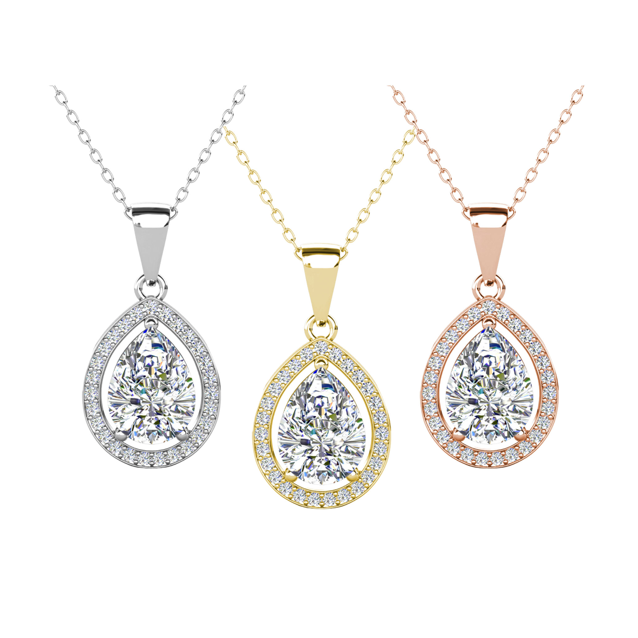 Pack of 3 - Isabel 18k Gold Plated Teardrop Pendant Necklace with Simulated Diamond Crystals