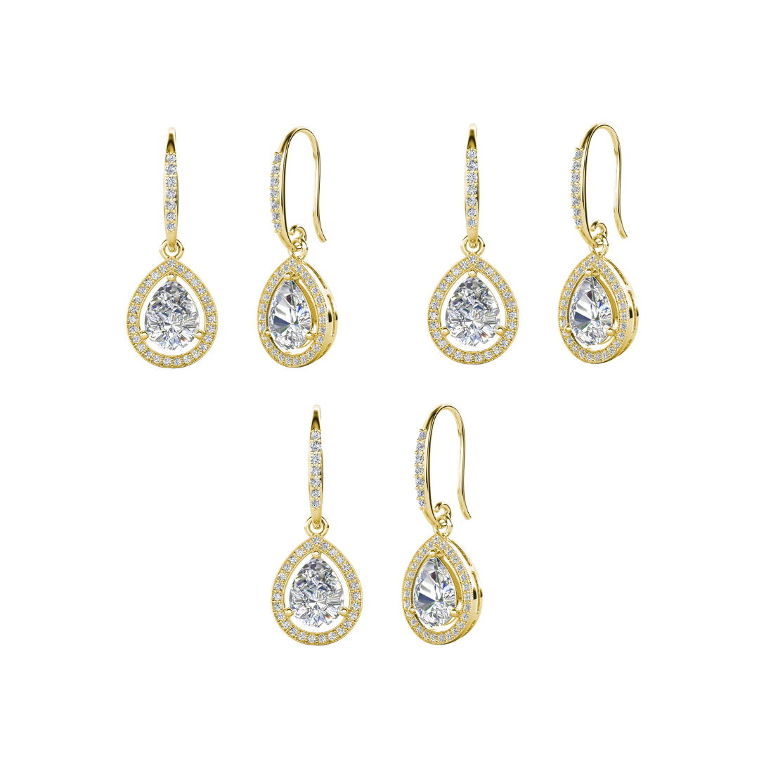 Isabel 18k Gold Plated Dangle Teardrop Earrings with Simulated Diamond Crystals (3 Pair Set)