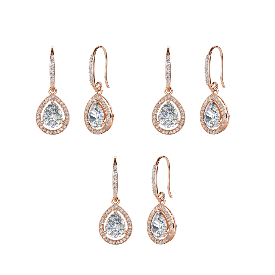 Isabel 18k Gold Plated Dangle Teardrop Earrings with Simulated Diamond Crystals (3 Pair Set)