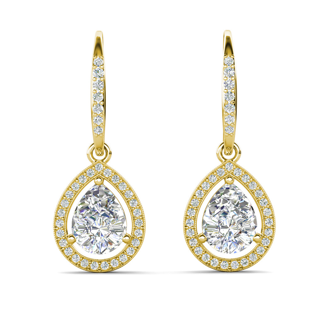 Isabel 18k White Gold Plated Halo Teardrop Earrings with Simulated Diamond Crystals