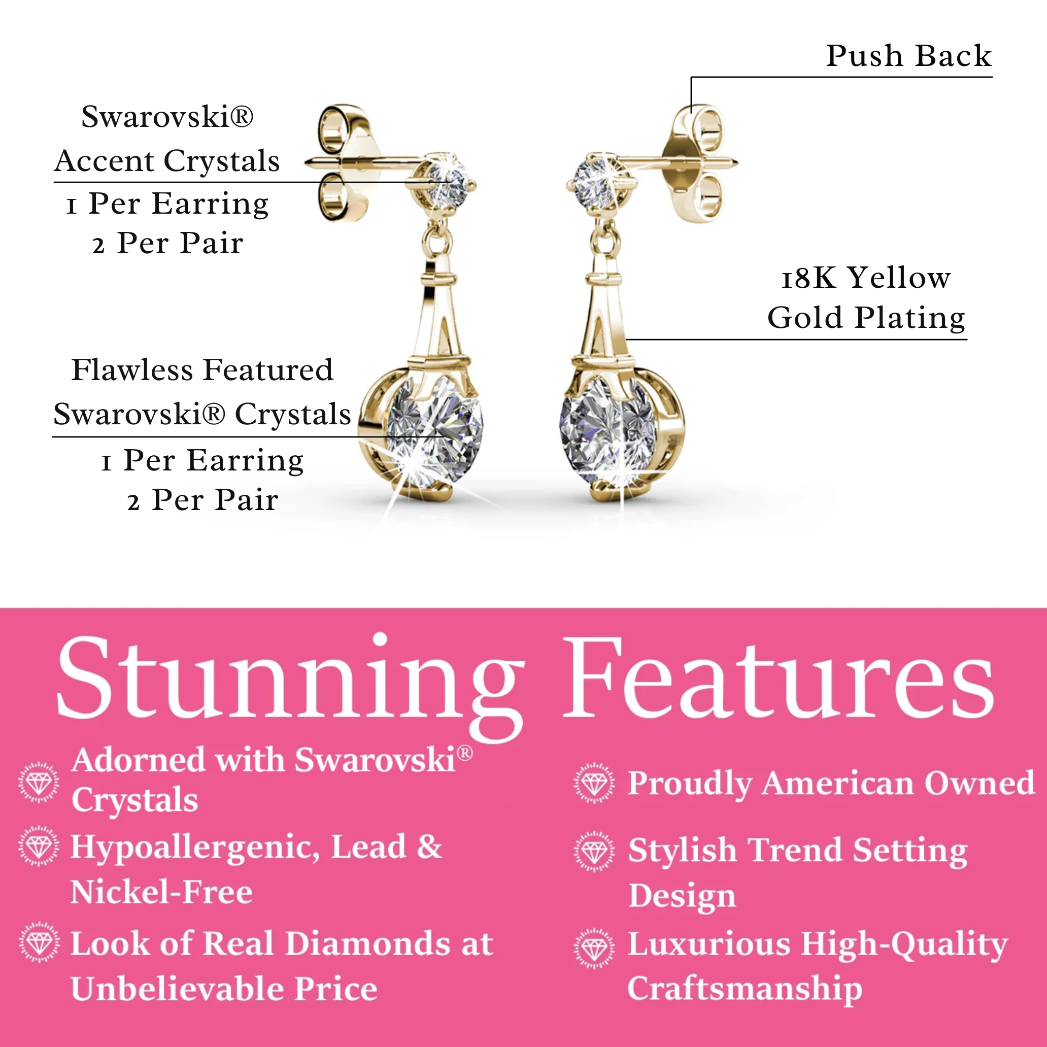 Isla 18k White Gold Plated Dangle Earrings with Round Swarovski Crystals