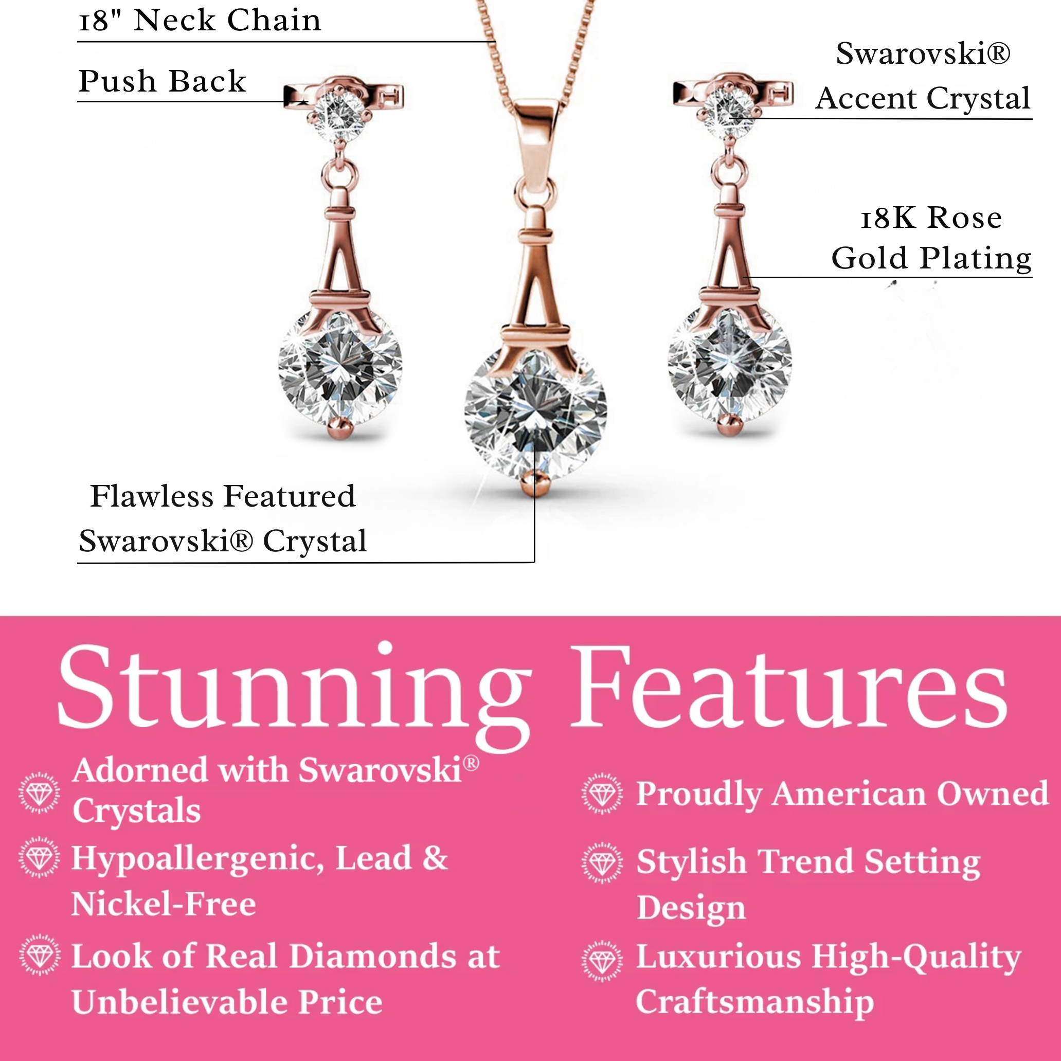 Isla 18k White Gold Plated Necklace and Earrings Jewelry Set with Swarovski Crystals