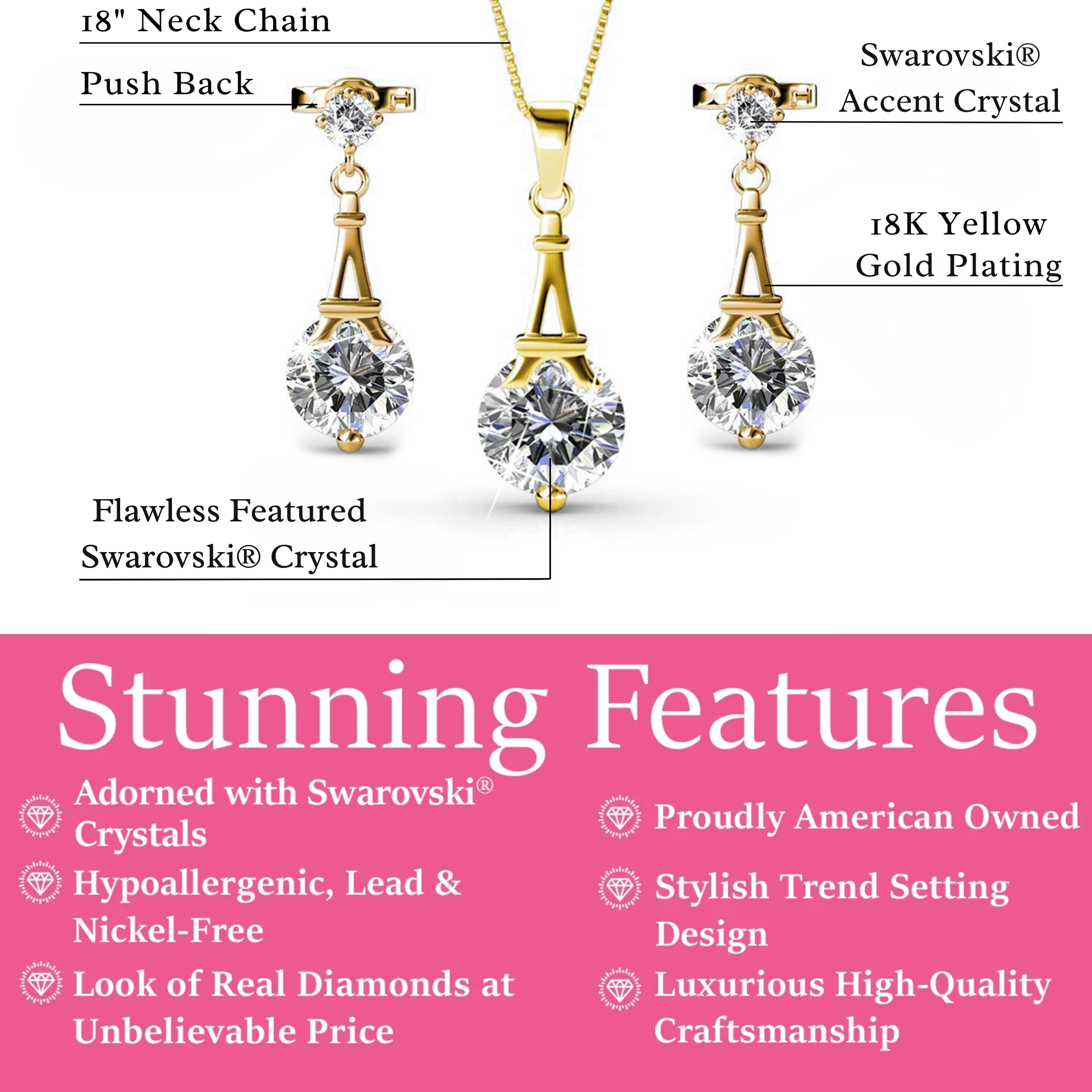 Isla 18k White Gold Plated Necklace and Earrings Jewelry Set with Swarovski Crystals