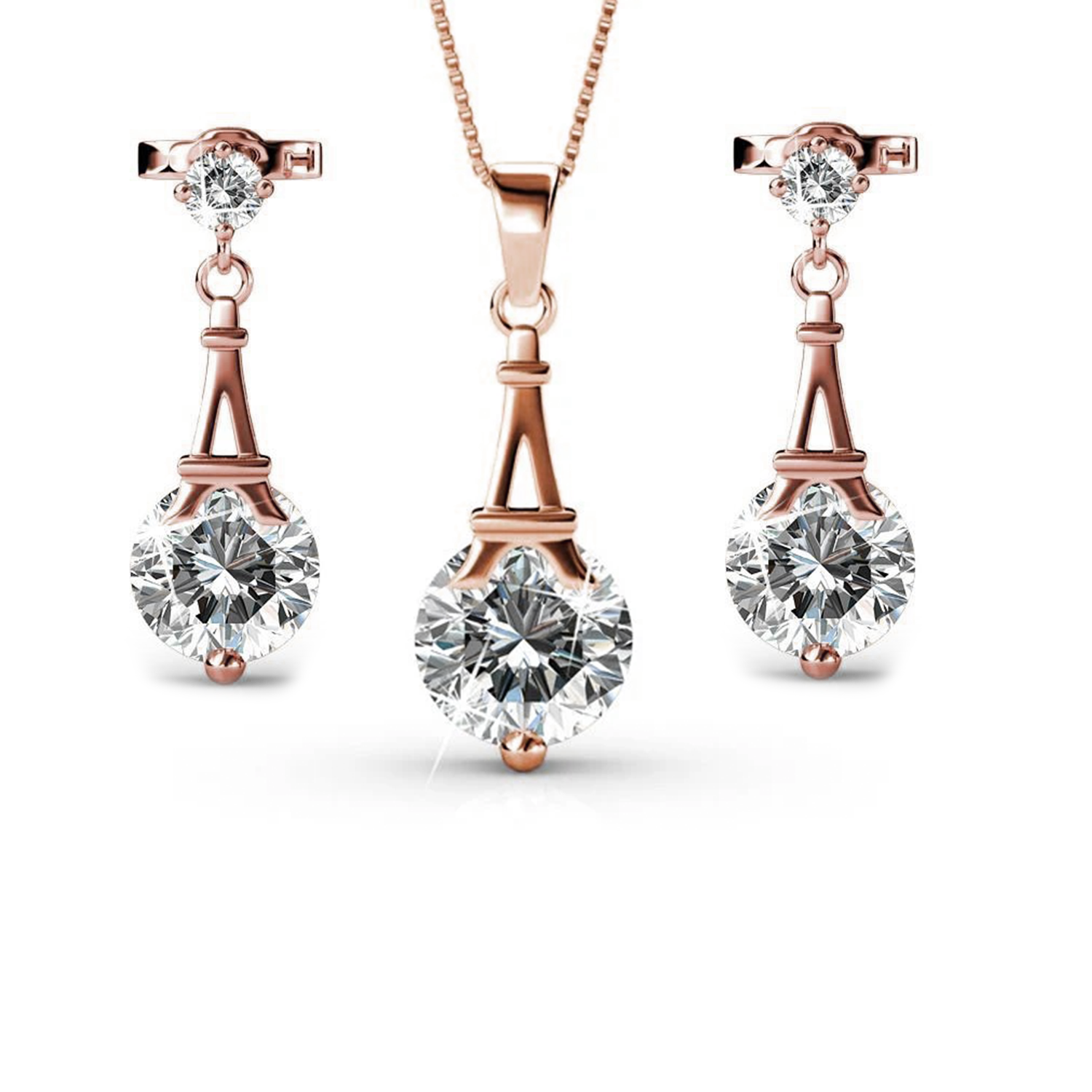 Isla 18k White Gold Plated Necklace and Earrings Jewelry Set with Swarovski Crystals