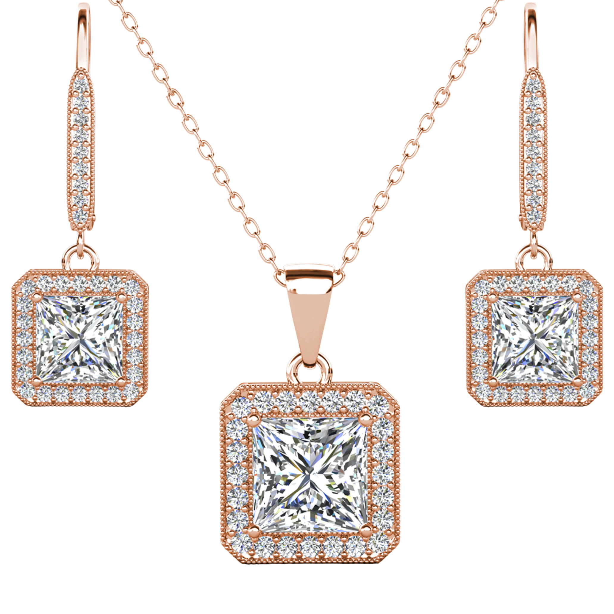 Ivy 18k White Gold Plated Dangle Earring and Necklace Jewelry Set with Simulated Diamond Crystals