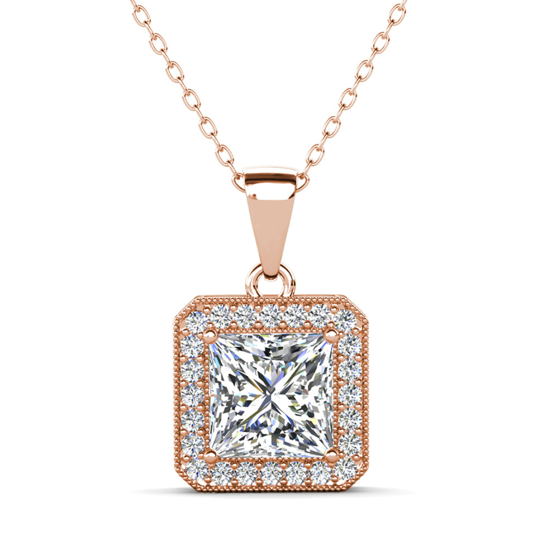 Ivy 18k White Gold Plated Pendant Necklace with Simulated Diamond Crystal