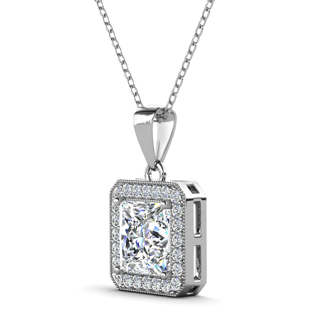 Ivy 18k White Gold Plated Pendant Necklace with Simulated Diamond Crystal