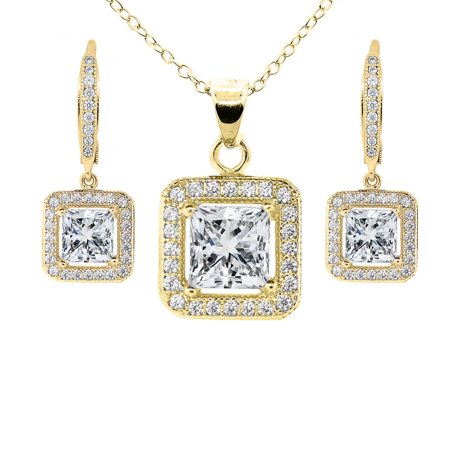 Ivy 18k White Gold Plated Pendant Necklace and Earrings Jewelry Set with Simulated Diamond Crystals