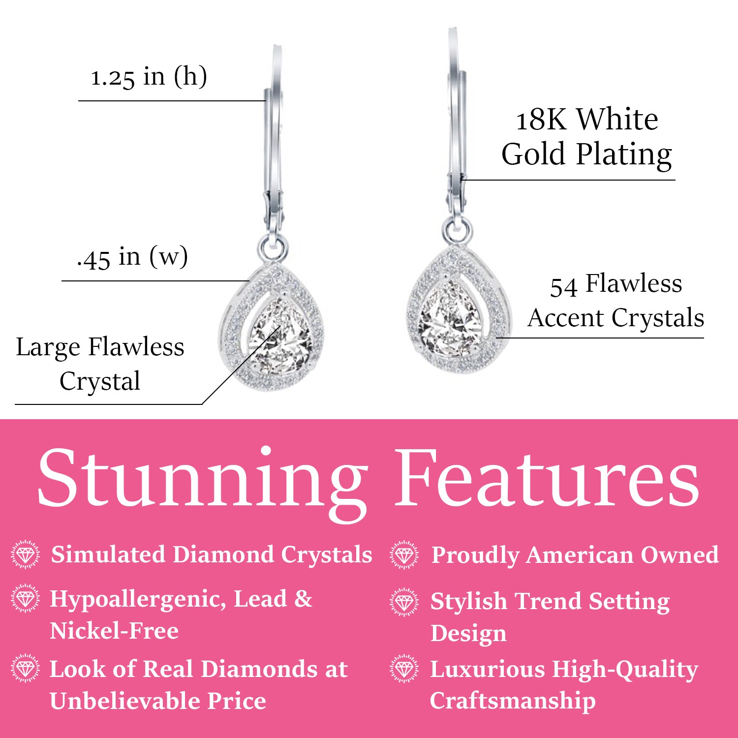 Izzy 18k White Gold Plated Halo Teardrop Earrings with Crystals