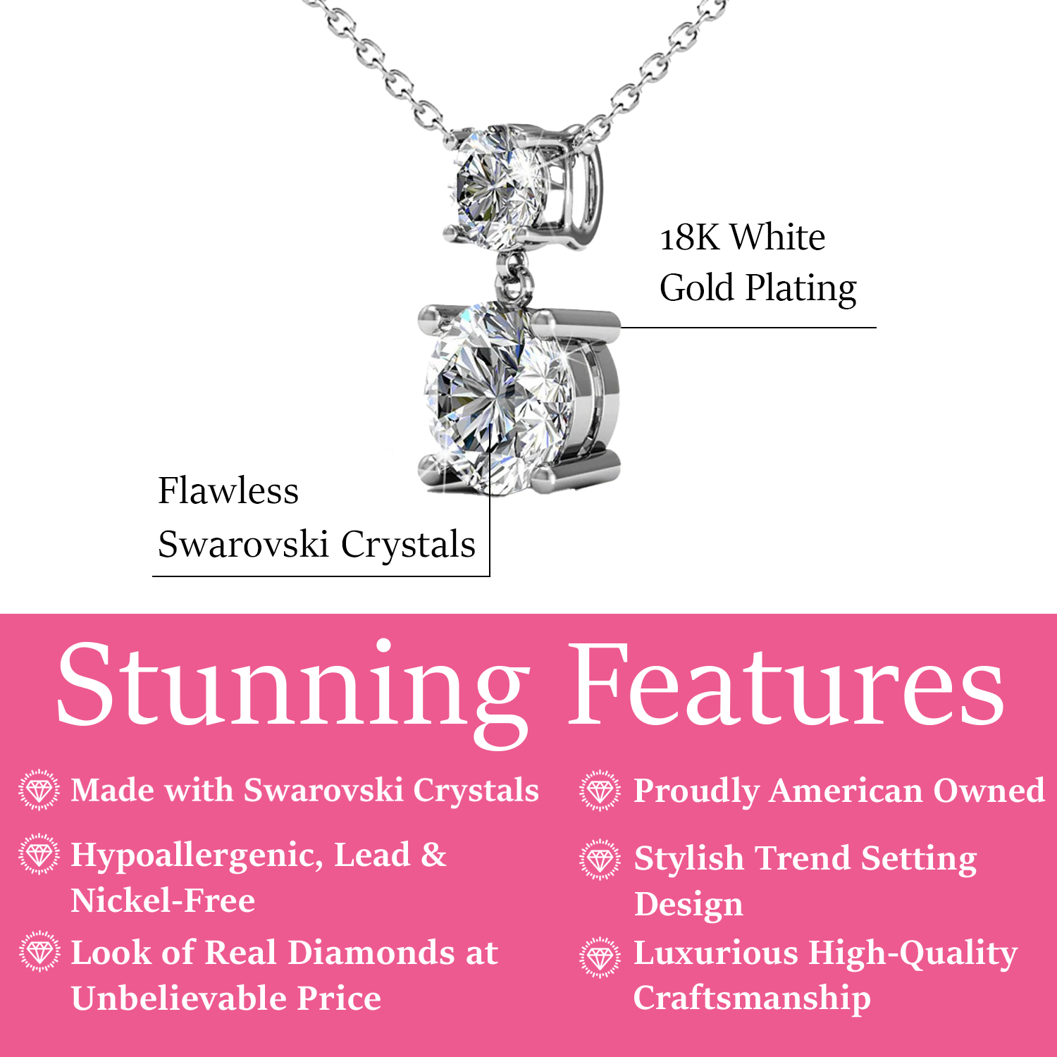 Jasmine 18k White Gold Plated Drop Necklace with Swarovski Crystal