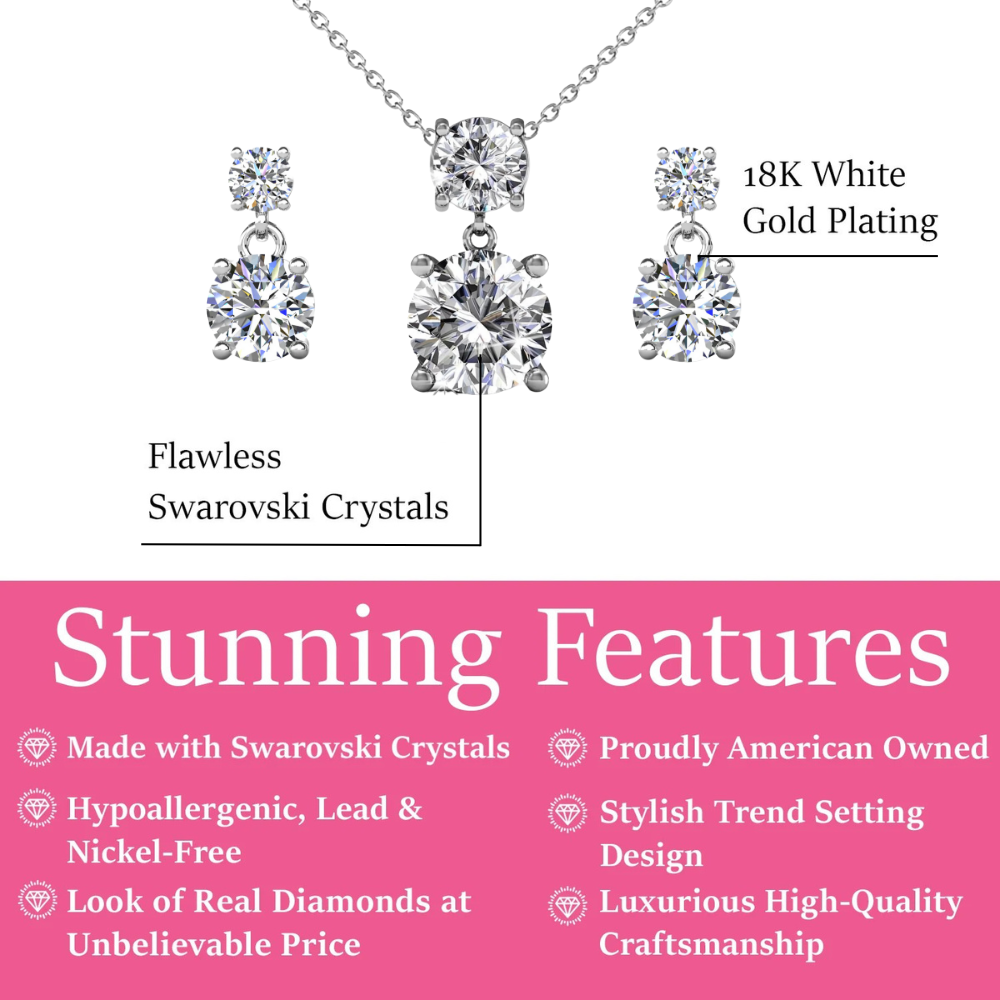 Jasmine 18k White Gold Plated Necklace and Earrings Jewelry Set with Swarovski Crystals