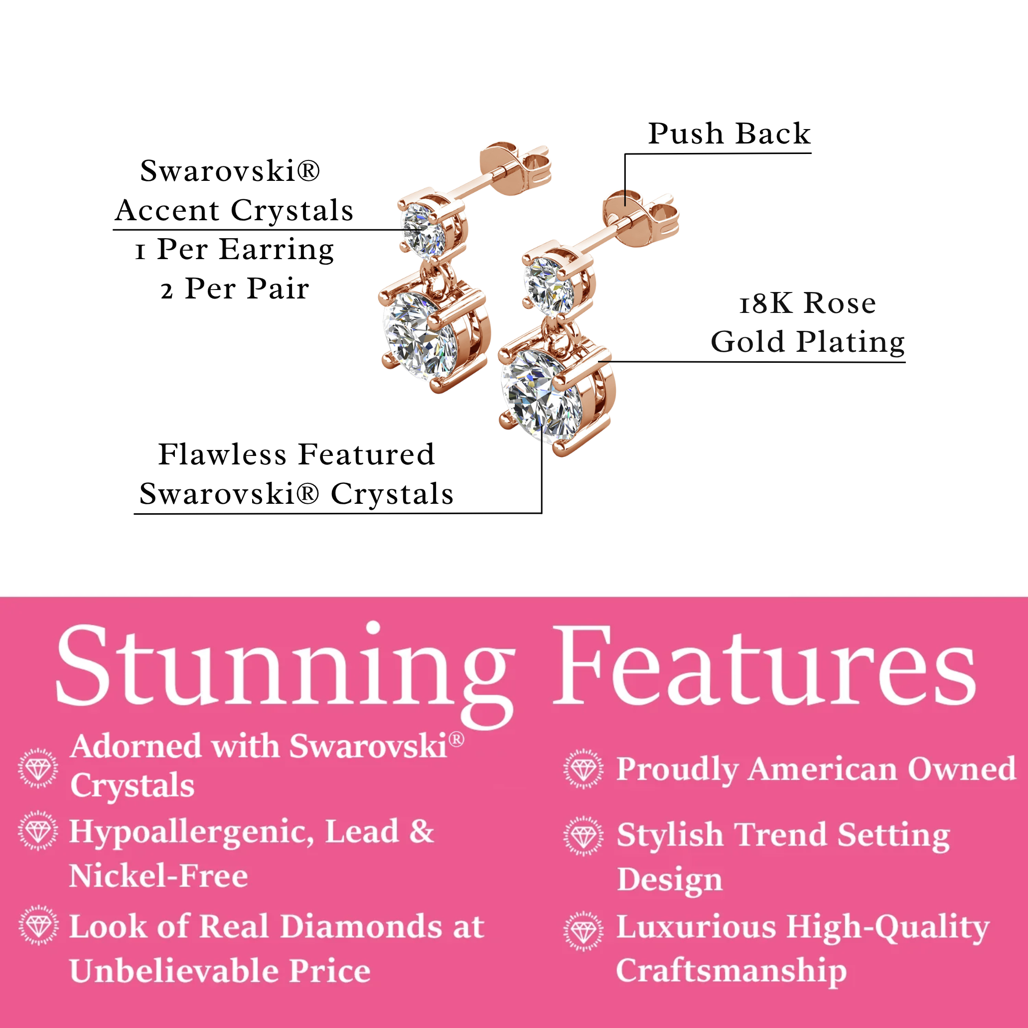Jasmine 18k White Gold Plated Drop Earrings with Swarovski Crystals