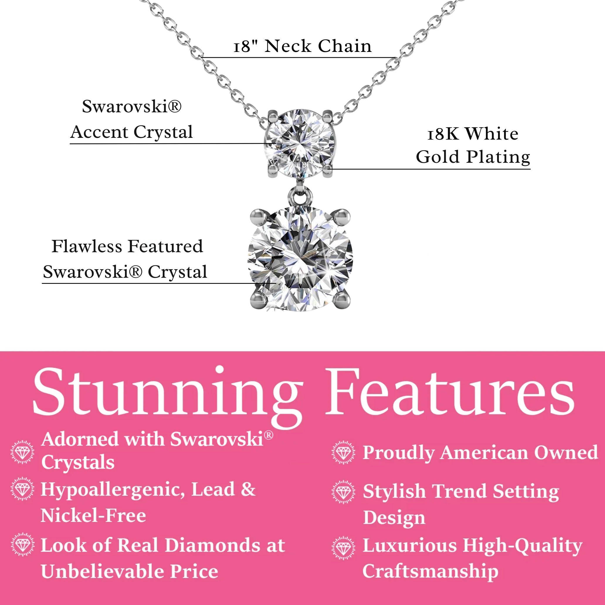 Jasmine 18k White Gold Plated Drop Necklace with Swarovski Crystals