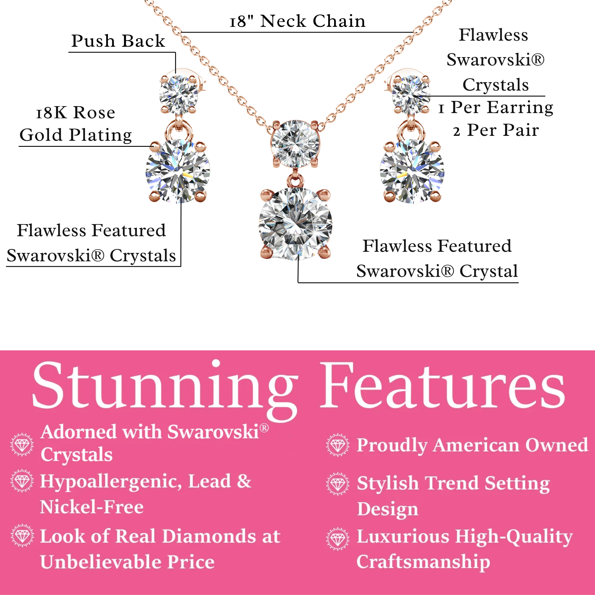 Jasmine 18k White Gold Plated Necklace and Earrings Jewelry Set with Swarovski Crystals