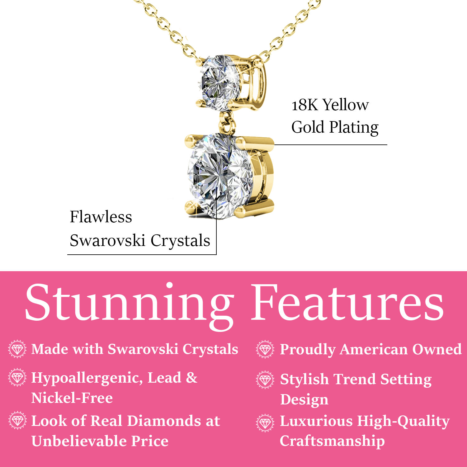 Jasmine 18k White Gold Plated Drop Necklace with Swarovski Crystal