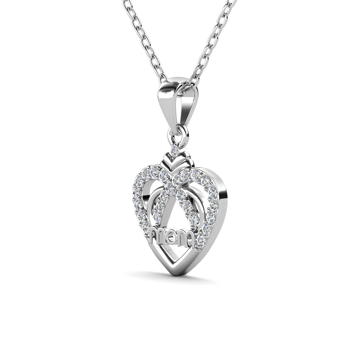 Jenna 18k White Gold Plated Mom Heart Necklace with Swarovski Crystals