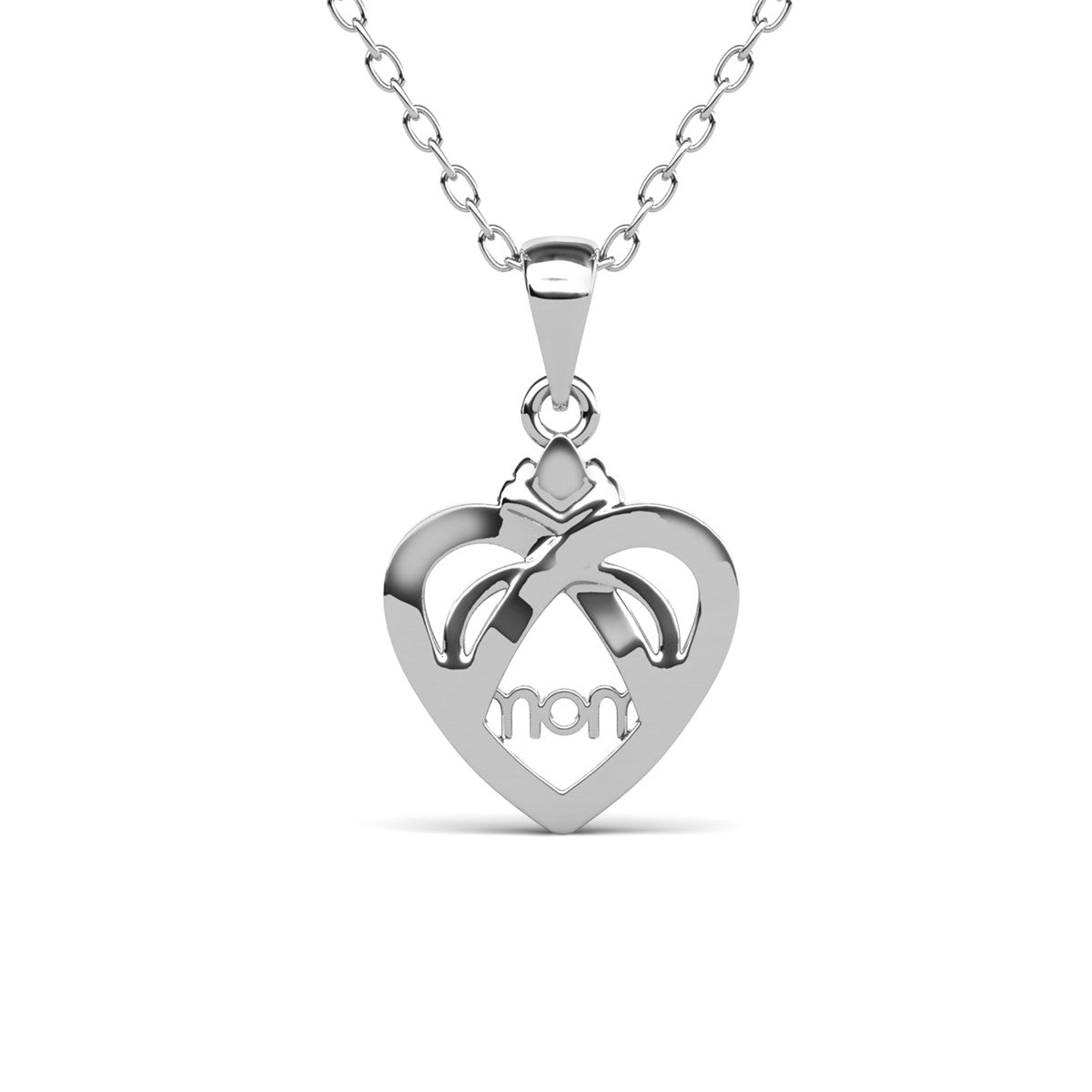 Jenna 18k White Gold Plated Mom Heart Necklace with Swarovski Crystals