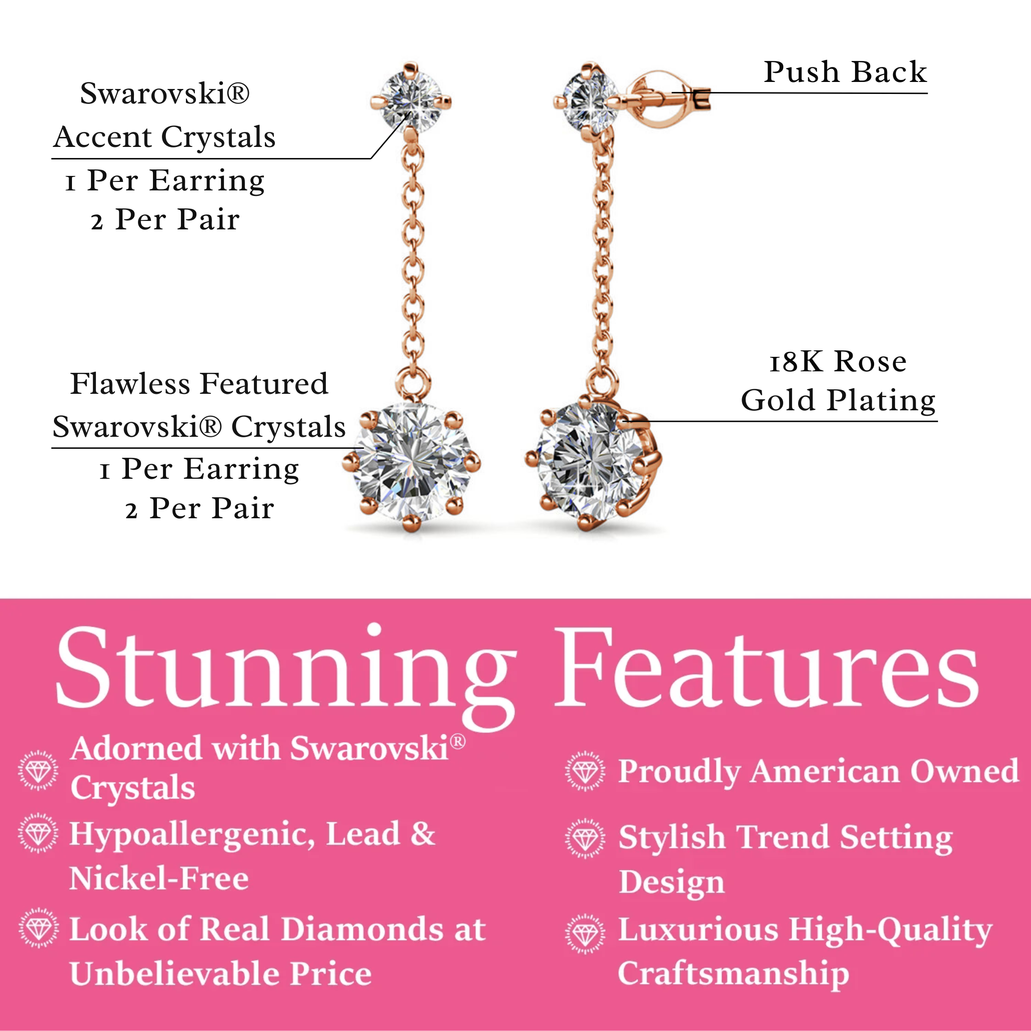 Jessie 18K White Gold Plated Dangle Stud Earrings with Swarovski Crystals
