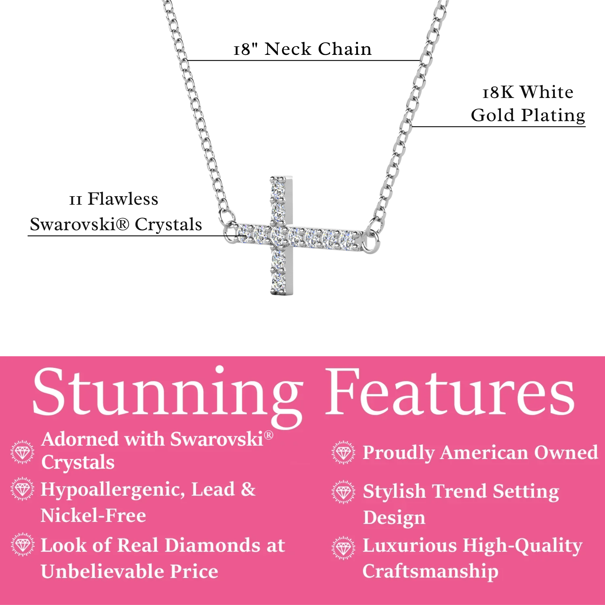 Joy 18k White Gold Plated Cross Necklace & Blessed by Faith Pink Envelope Card