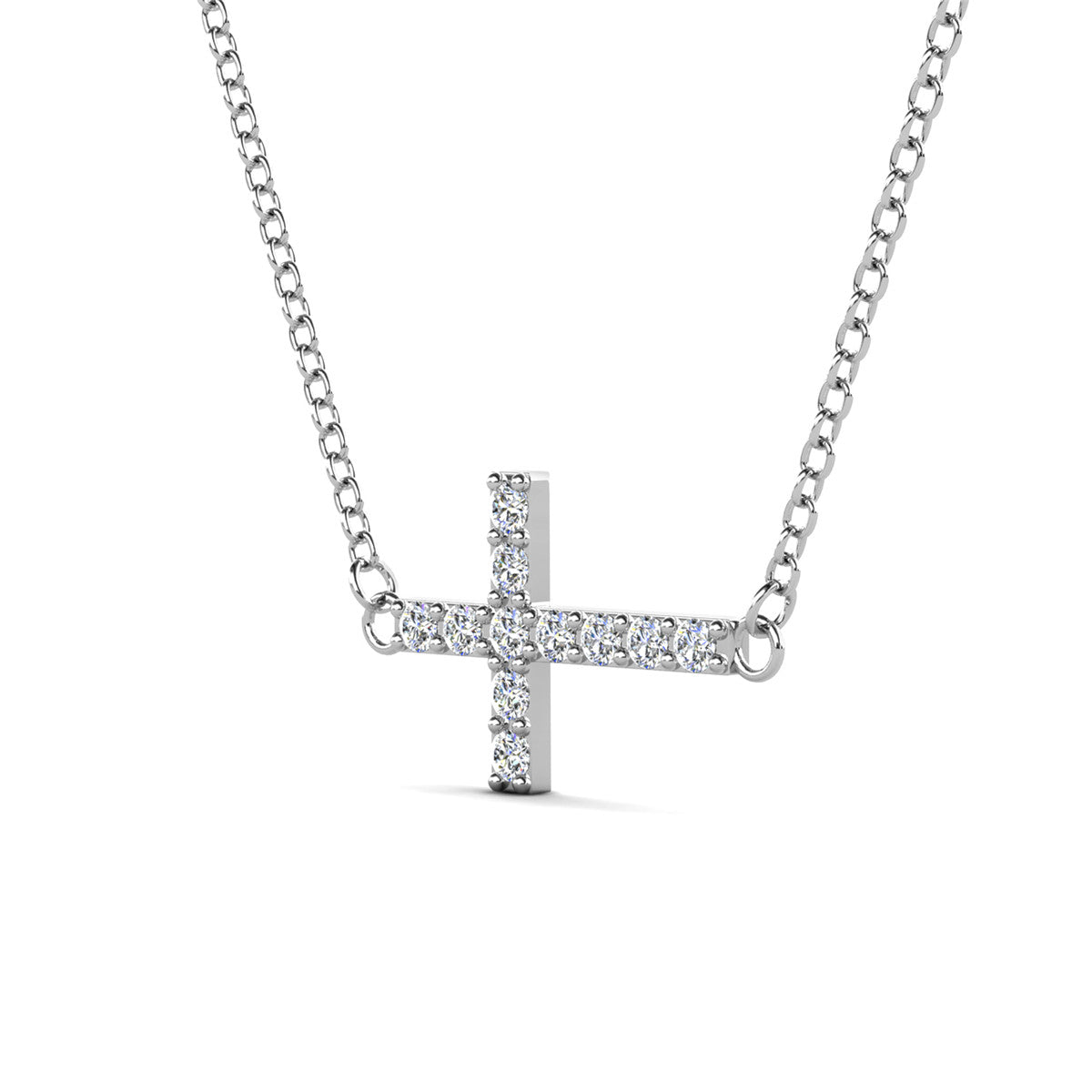 Joy 18k White Gold Plated Cross Pendant Necklace with Swarovski Crystals
