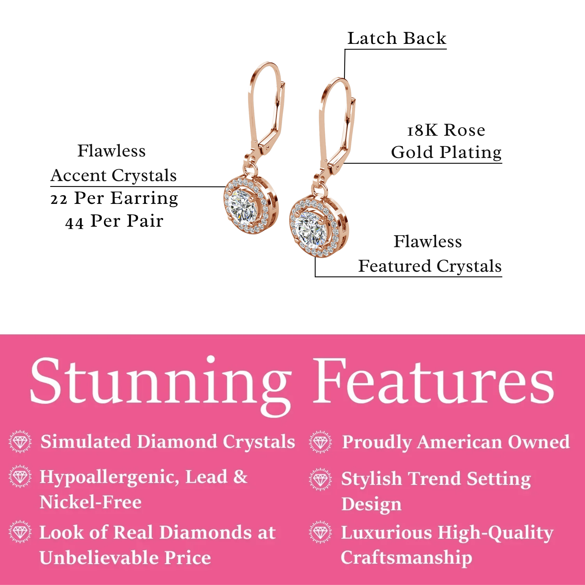 Juliana 18k White Gold Plated Halo Dangle Earrings with Round Cut Simulated Diamond Crystals