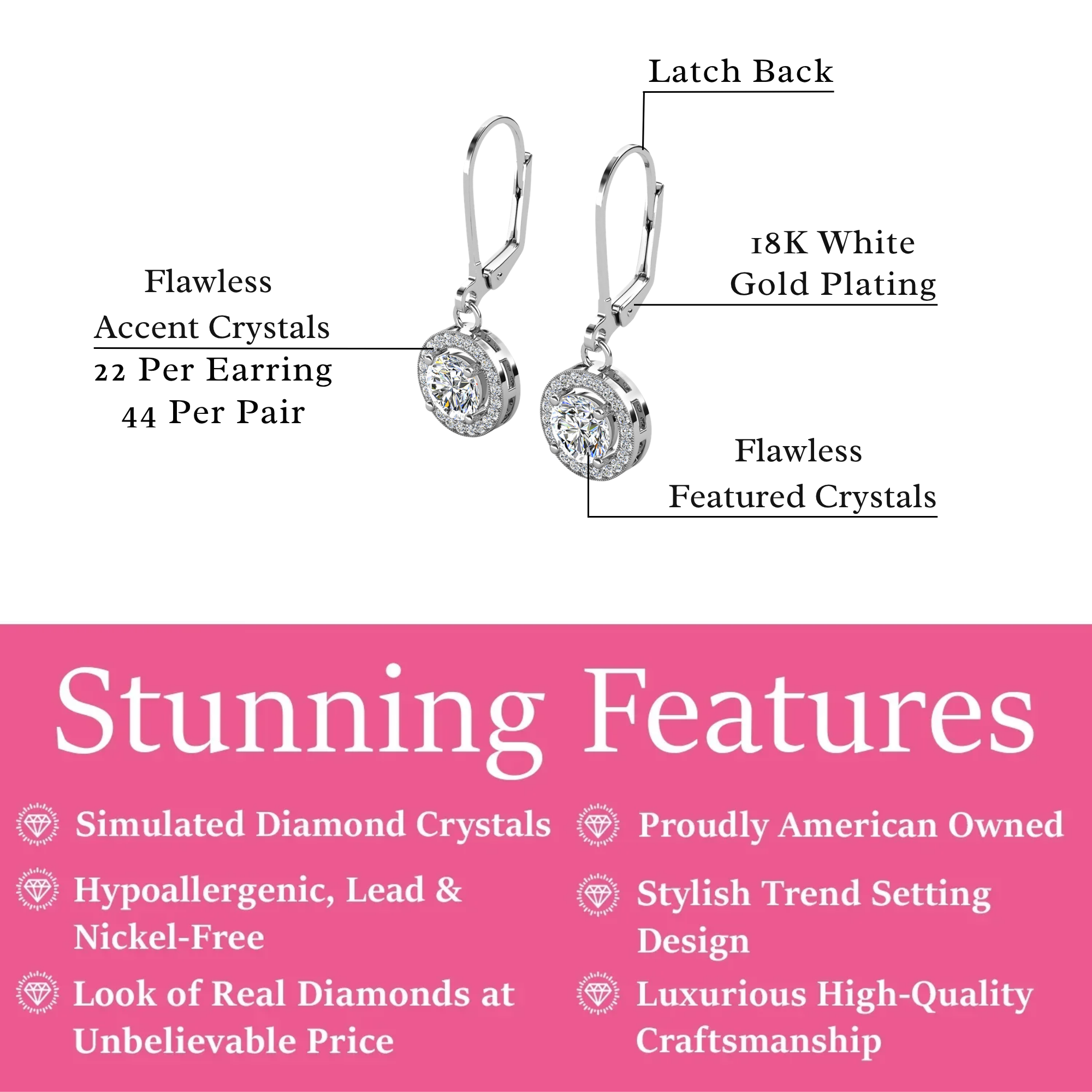 Juliana 18k White Gold Plated Halo Dangle Earrings with Round Cut Simulated Diamond Crystals