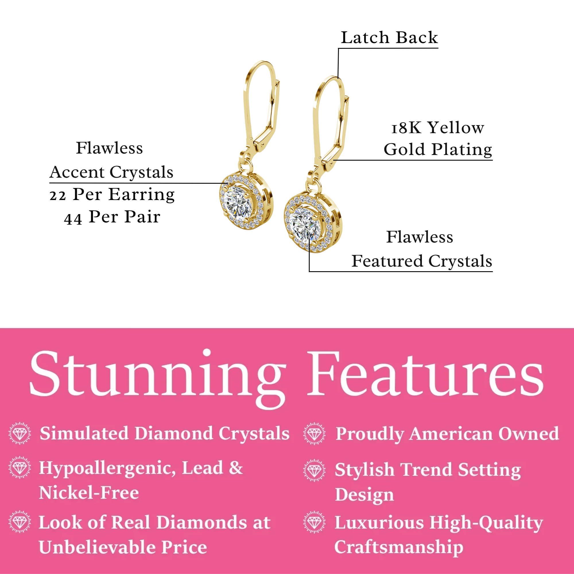 Juliana 18k White Gold Plated Halo Dangle Earrings with Round Cut Simulated Diamond Crystals