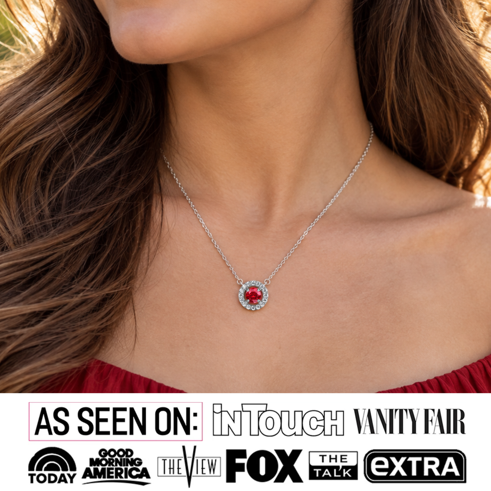 Royal Birthstone 18k White Gold Plated Halo Necklace with Round Cut Swarovski Crystals