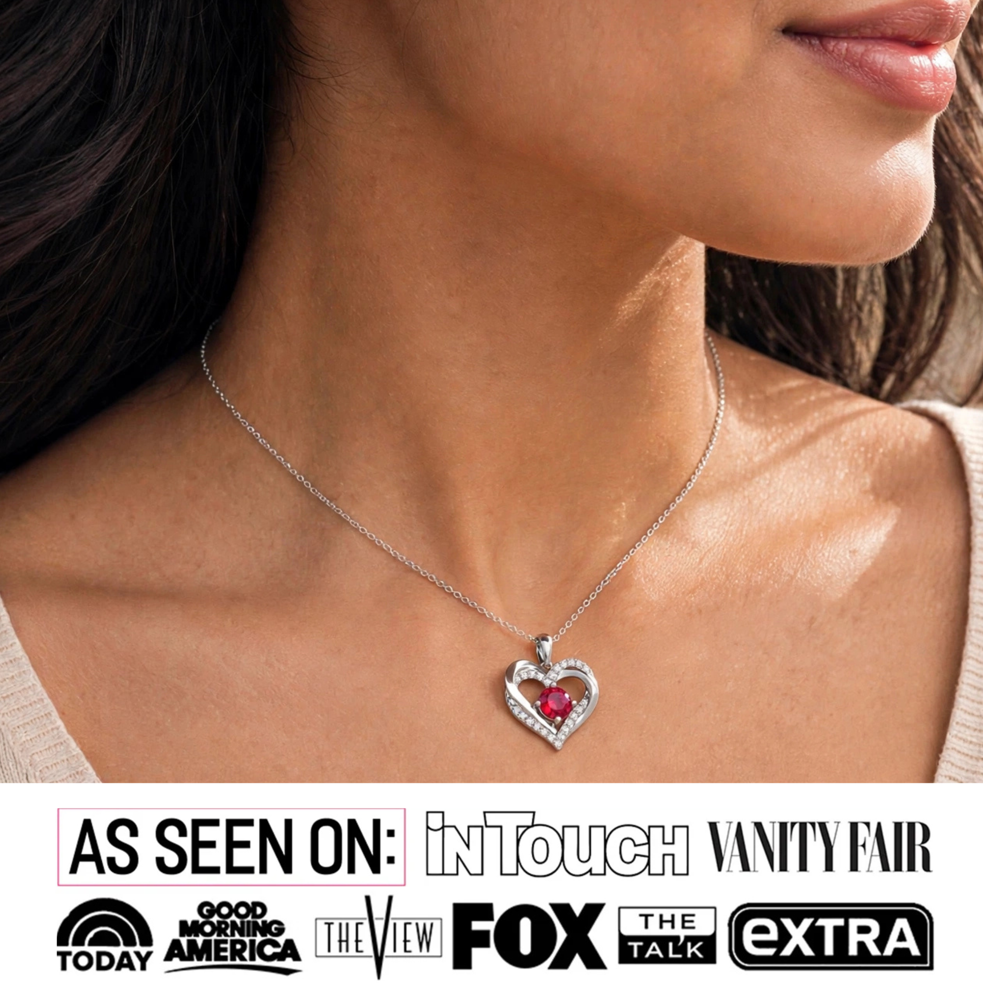Forever Birthstone 18k White Gold Plated Double Heart Necklace with Swarovski Crystals
