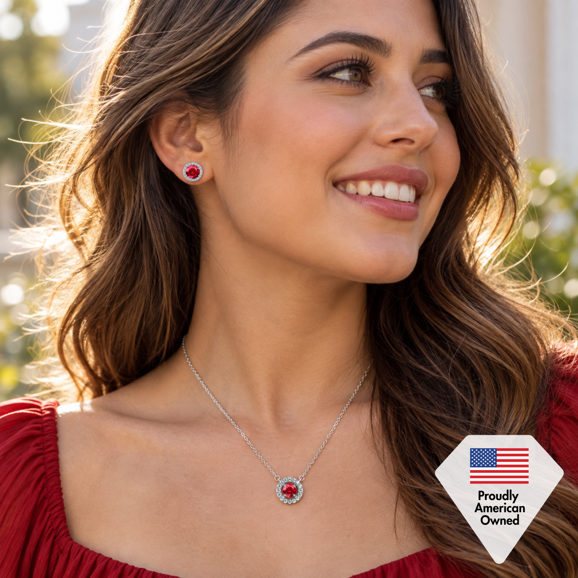 Royal Birthstone 18k White Gold Plated Halo Necklace with Round Cut Swarovski Crystals