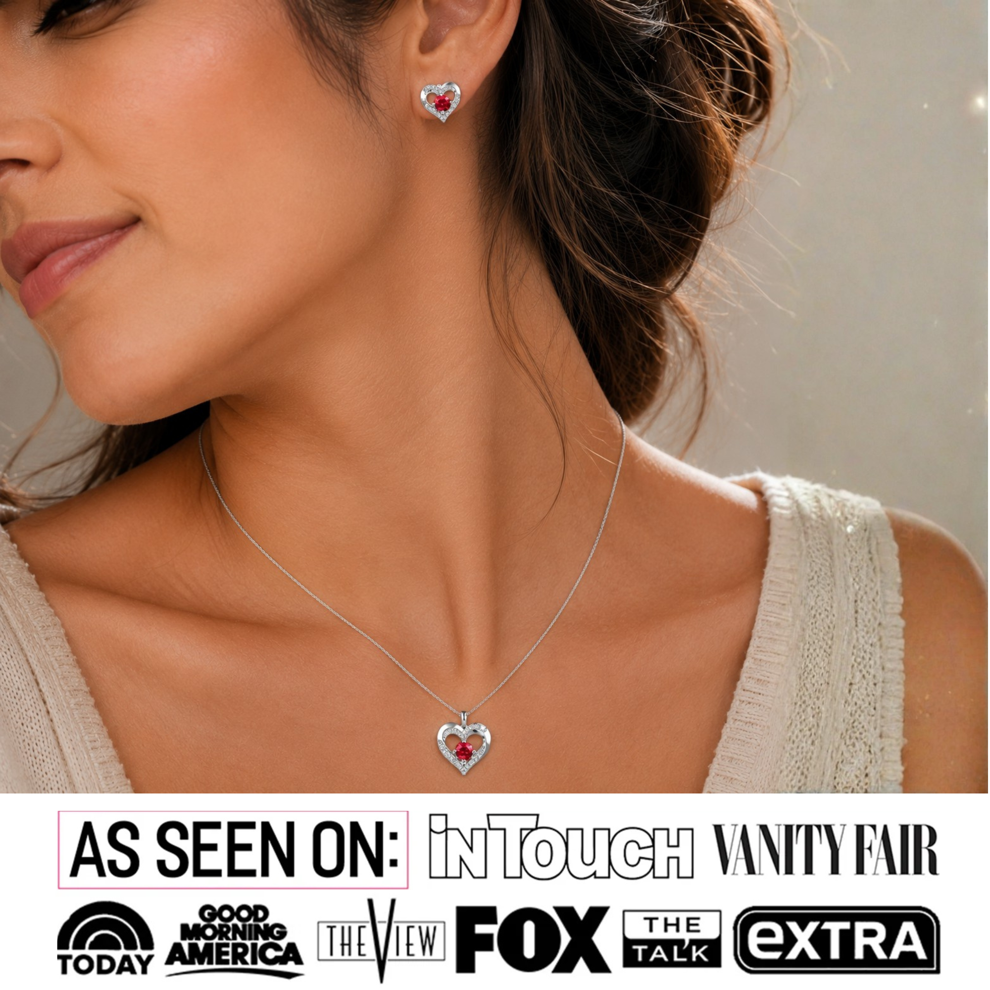 Forever Birthstone 18k White Gold Plated Silver Double Heart Earrings and Necklace Set with Swarovski Crystals