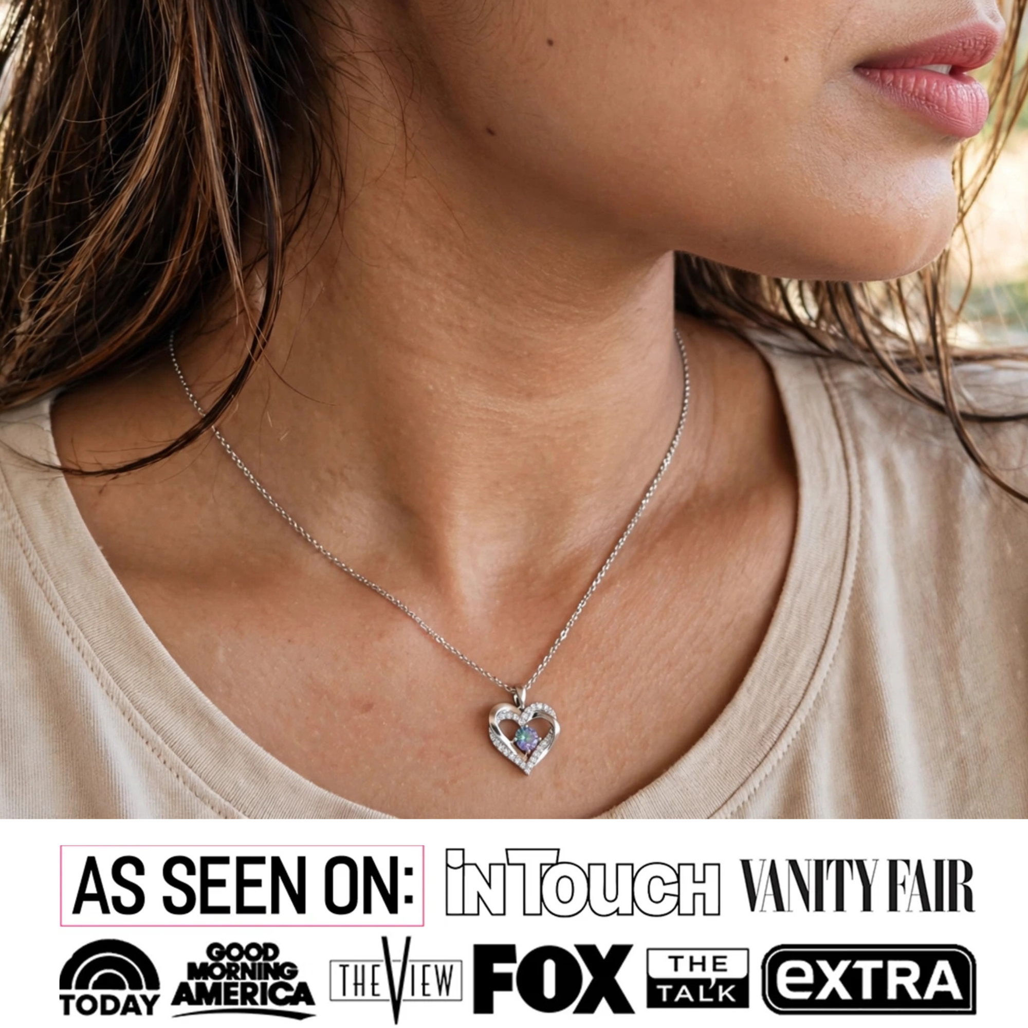 Forever Birthstone 18k White Gold Plated Double Heart Necklace with Swarovski Crystals