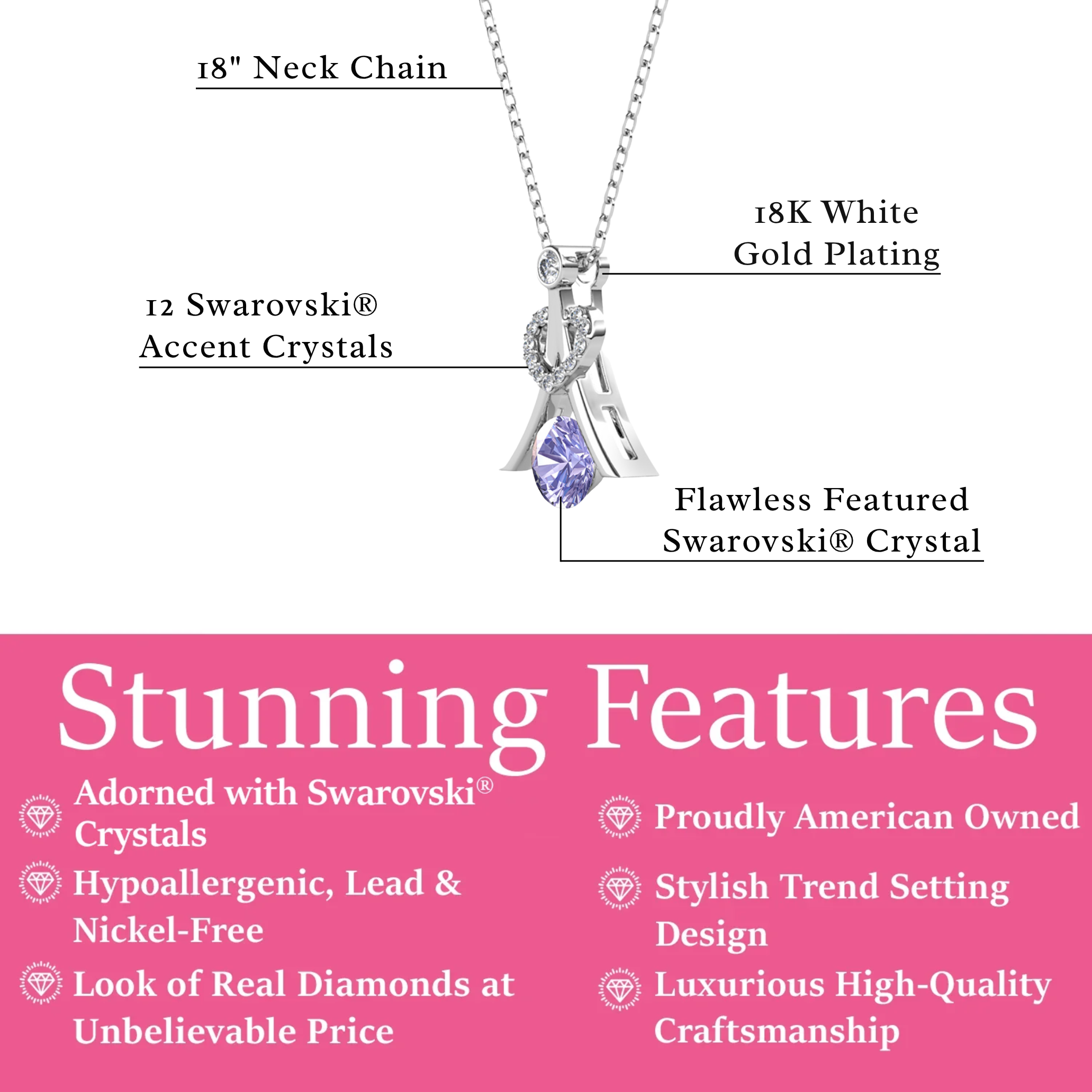 Serenity Birthstone 18k White Gold Plated Necklace with Round Cut Swarovski Crystals