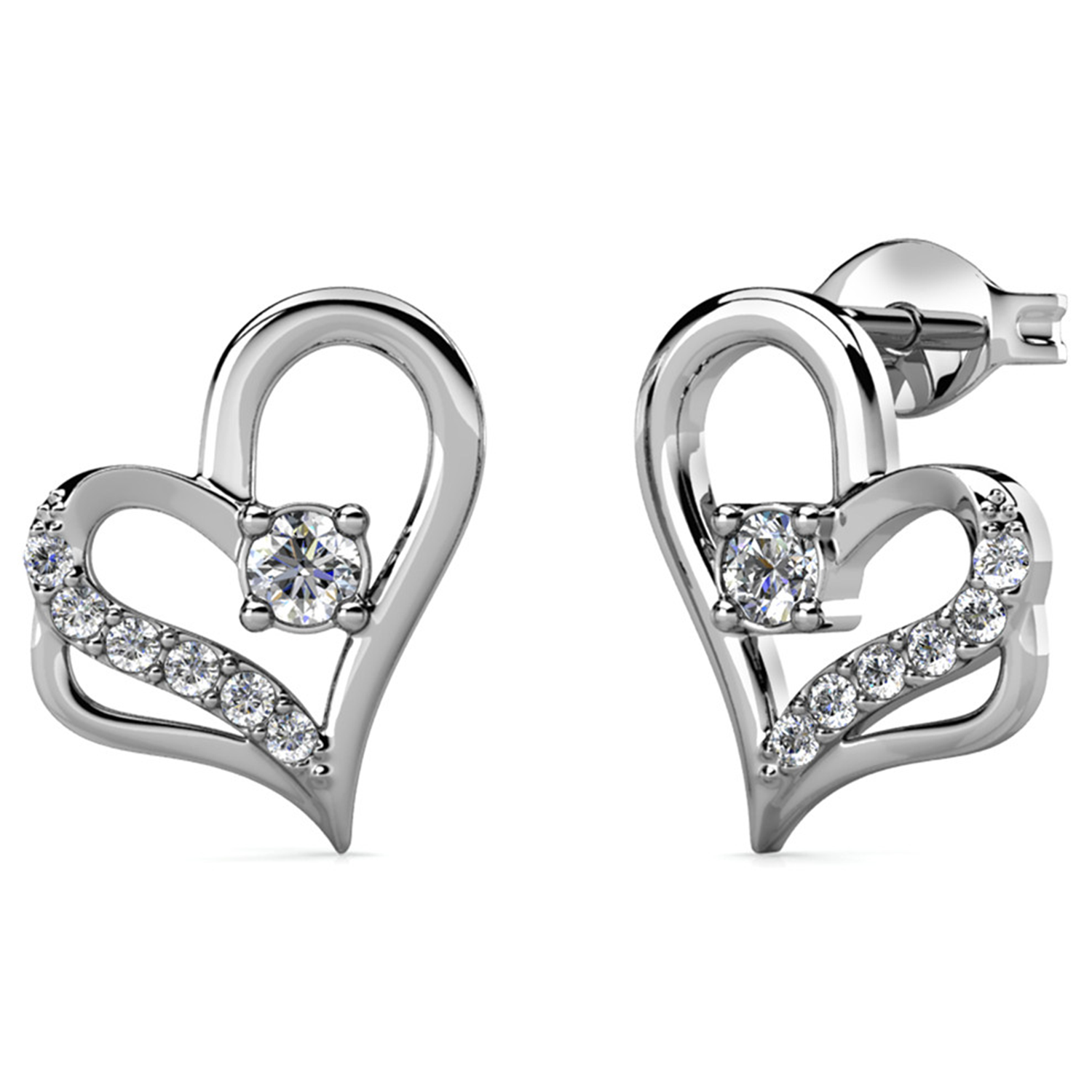 Kara 18k White Gold Plated Silver Heart Necklace and Earring Set with Swarovski Crystals