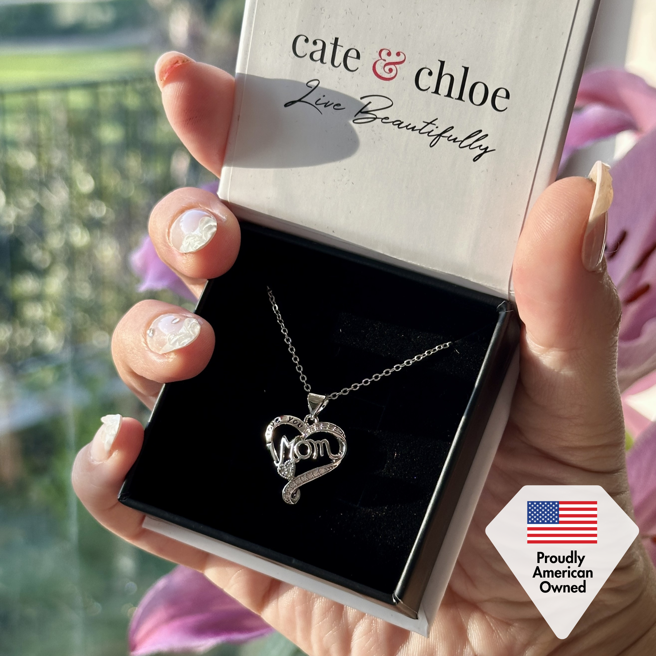 Mom 18k White Gold Plated Necklaces with Swarovski Crystals and Message Card