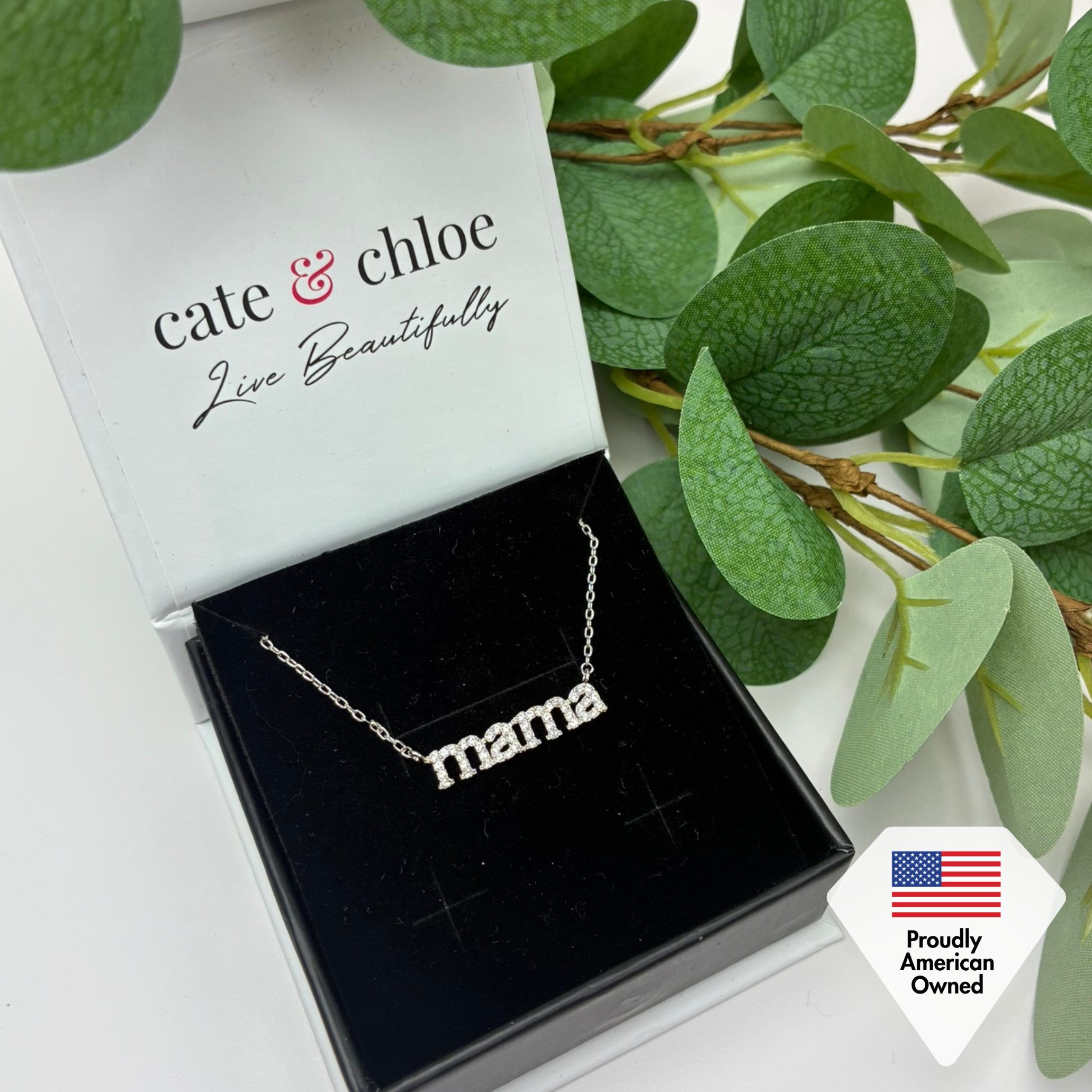 Kelly 18k White Gold Plated Mama Necklace with Swarovski Crystals