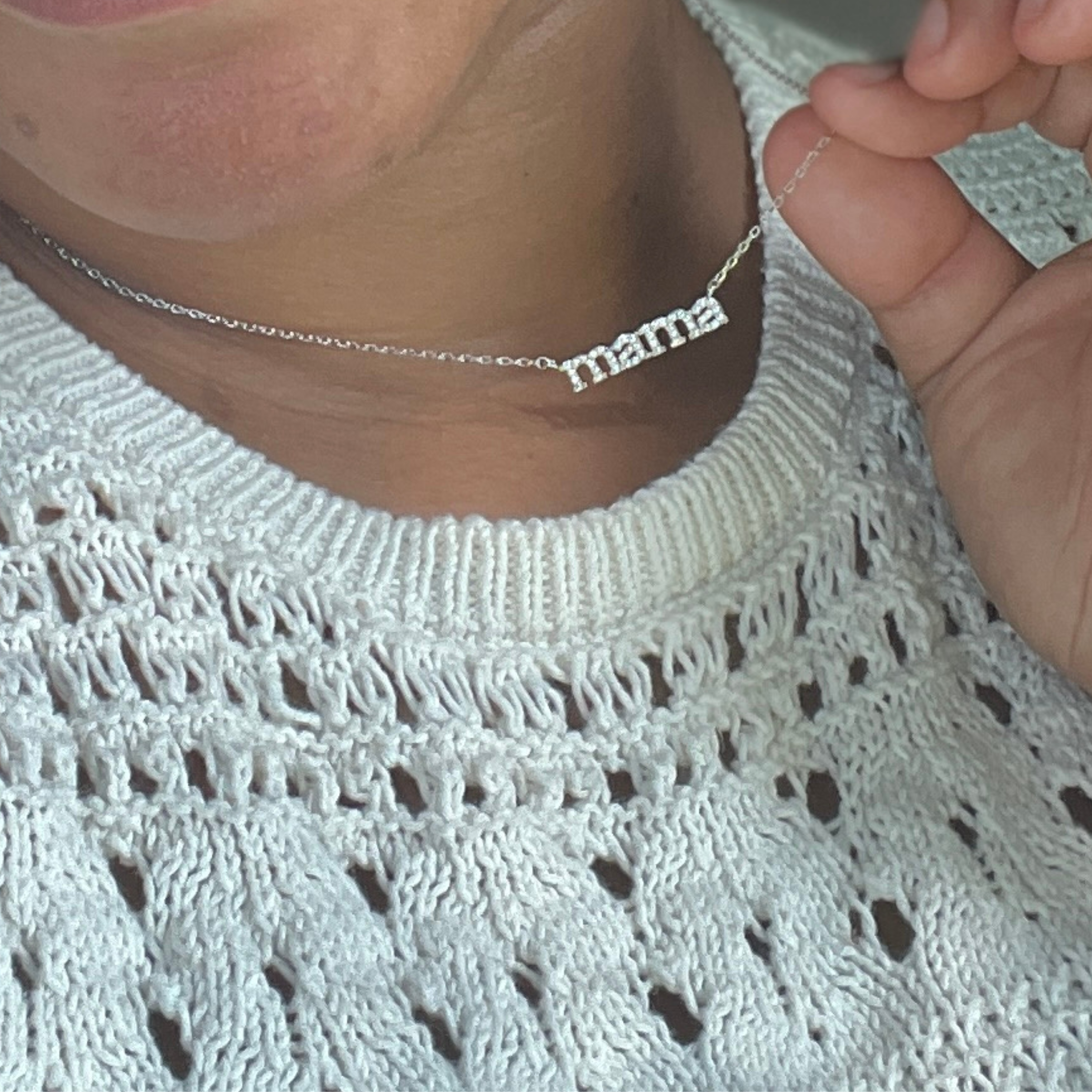 Kelly 18k White Gold Plated Mama Necklace with Swarovski Crystals - FAB FAV