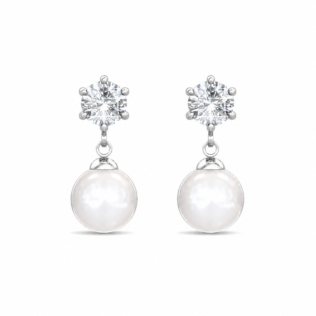 Kyra 18k White Gold Plated Pearl Drop Earrings with Swarovski Crystals
