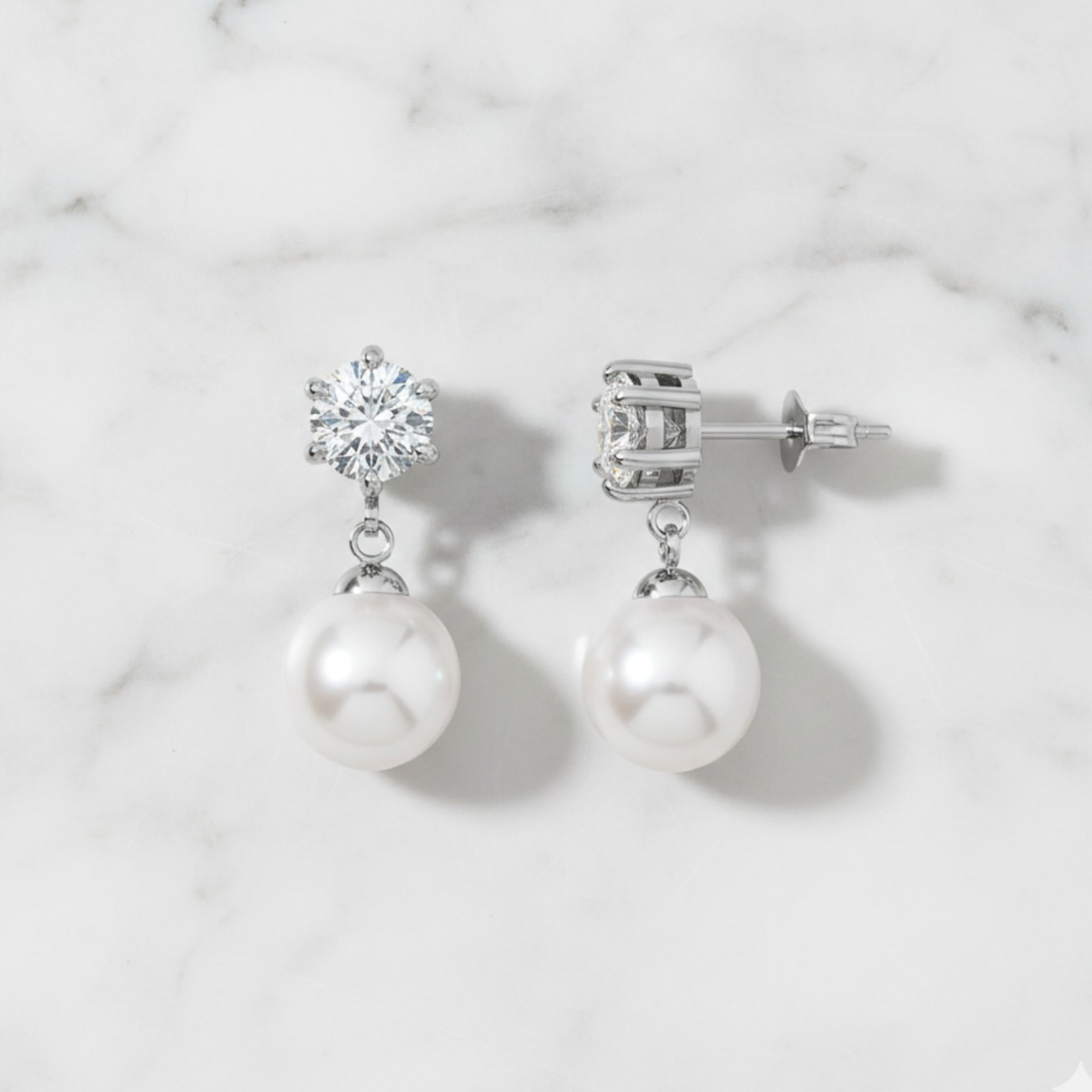 Kyra 18k White Gold Plated Pearl Drop Earrings with Swarovski Crystals - FAV FAB