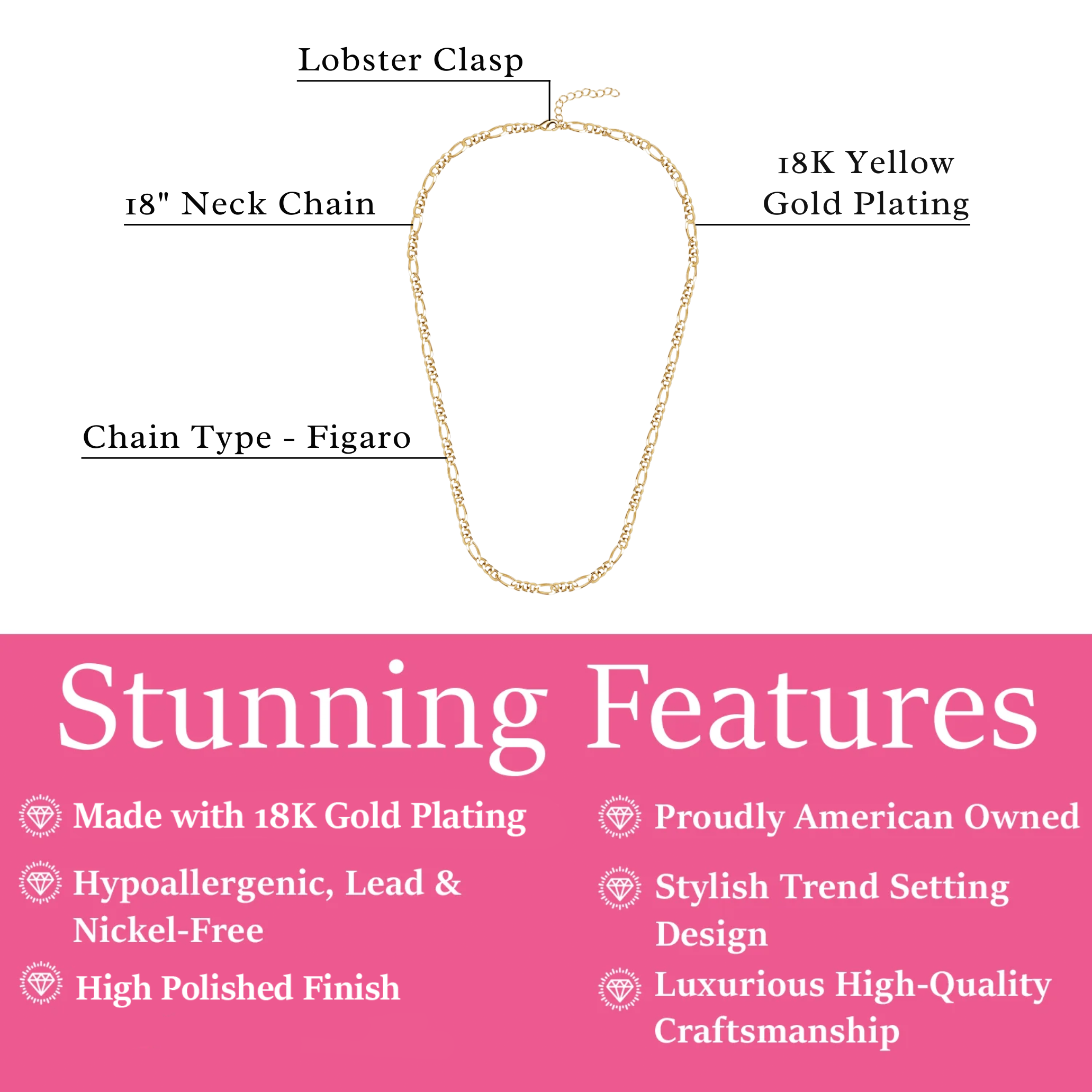 Lainey 18k White Gold Plated Stacking Necklace Chain